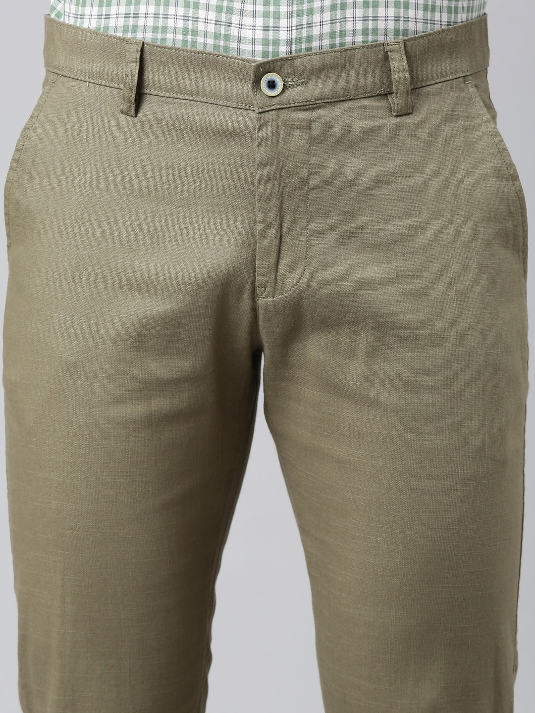 Classic Polo Men's Olive Moderate Fit Solid Cotton Lycra Casual Trouser | TS1-CL-02 D-OLV-MF-LY