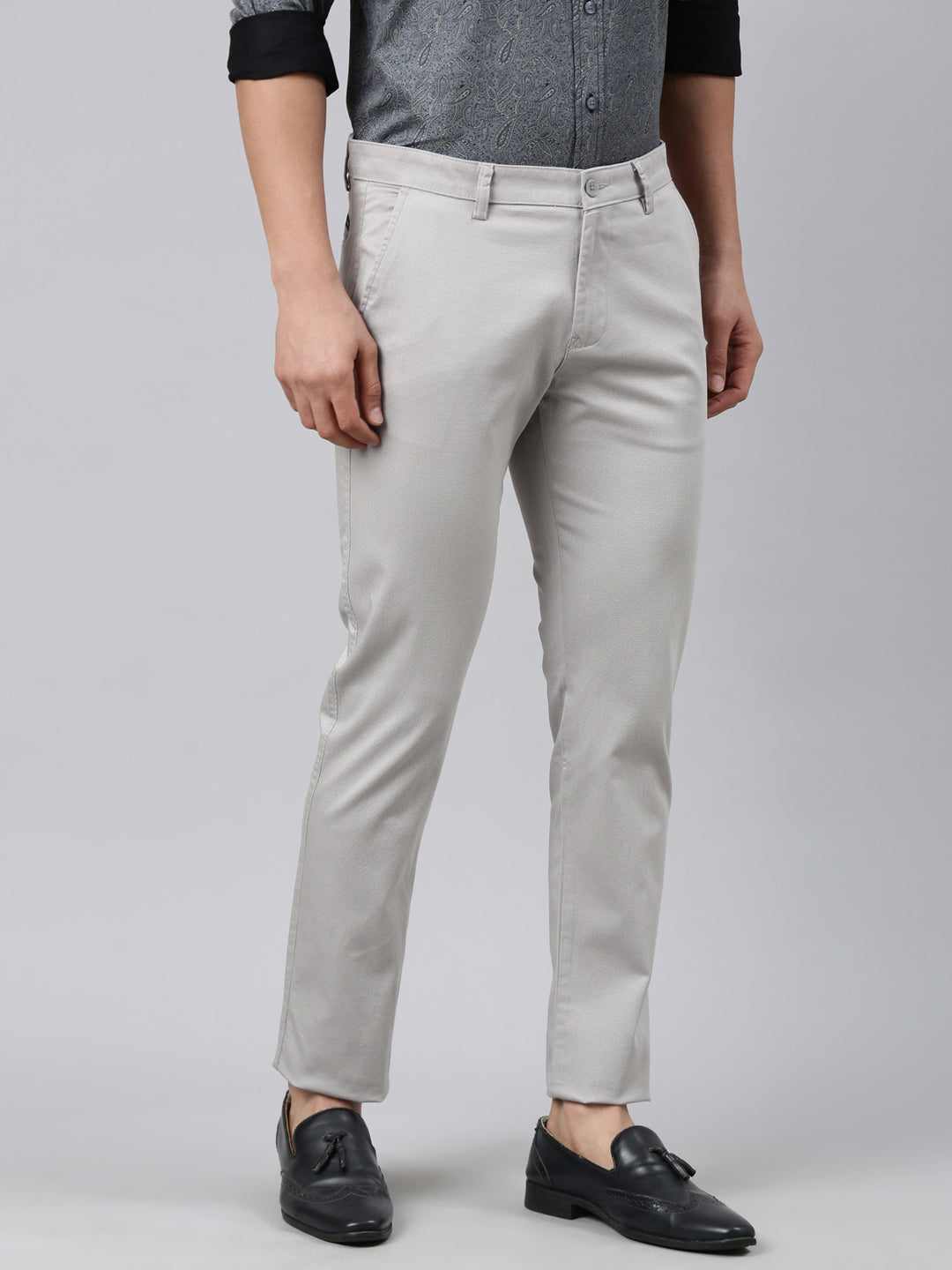 Classic Polo Men's Light Grey Moderate Fit Solid Cotton Lycra Casual Trouser | TS1-CL-19 B-LT.GRY-MF-LY