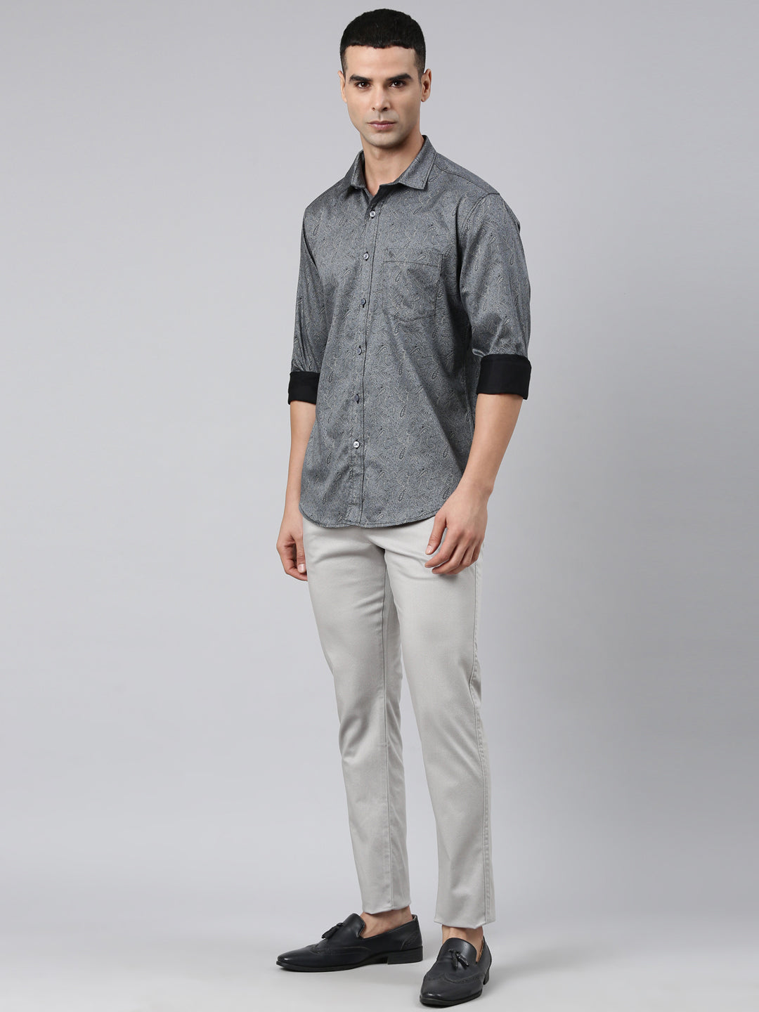 Classic Polo Men's Light Grey Moderate Fit Solid Cotton Lycra Casual Trouser | TS1-CL-19 B-LT.GRY-MF-LY