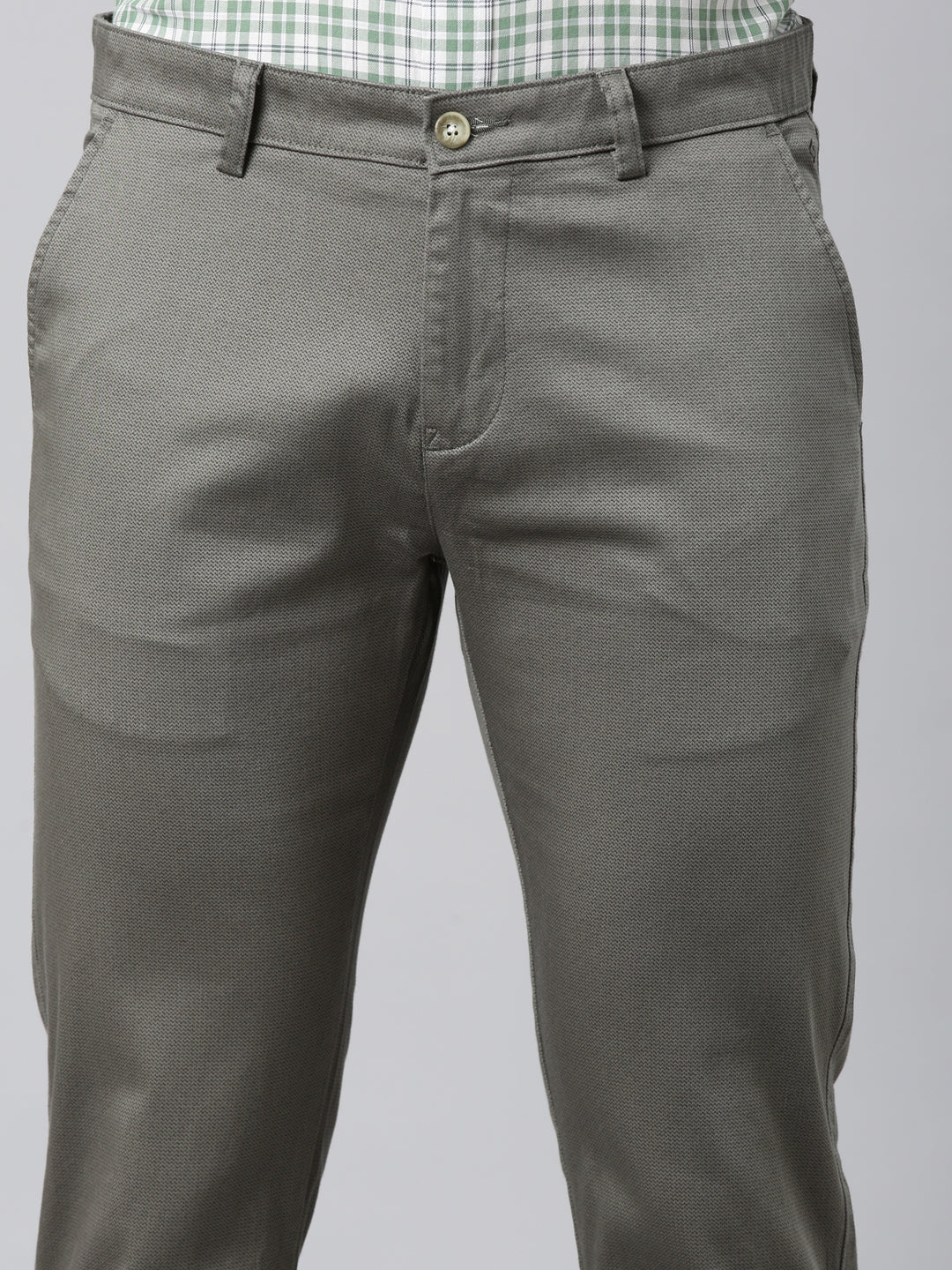 Classic Polo Men's Olive Moderate Fit Solid Cotton Lycra Casual Trouser | TS1-CL-19 C-OLI-MF-LY