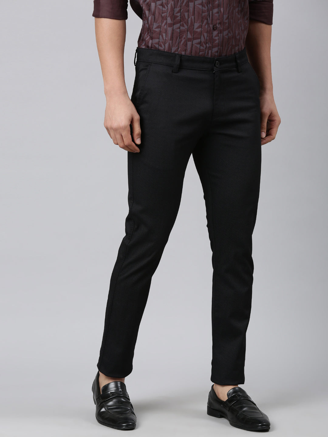 Classic Polo Men's Black Moderate Fit Solid Cotton Lycra Casual Trouser | TS1-CL-19 D-BLK-MF-LY