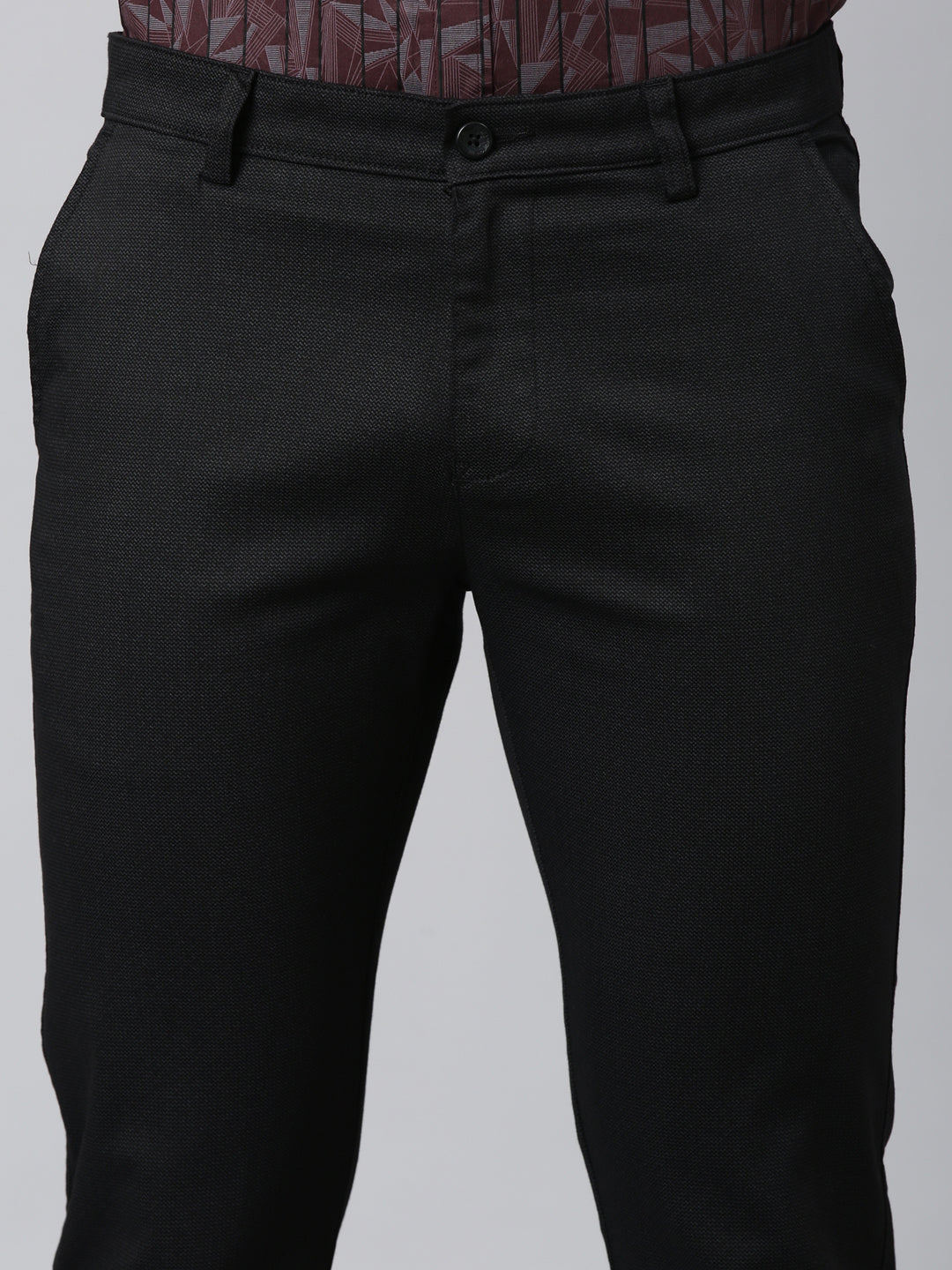 Classic Polo Men's Black Moderate Fit Solid Cotton Lycra Casual Trouser | TS1-CL-19 D-BLK-MF-LY