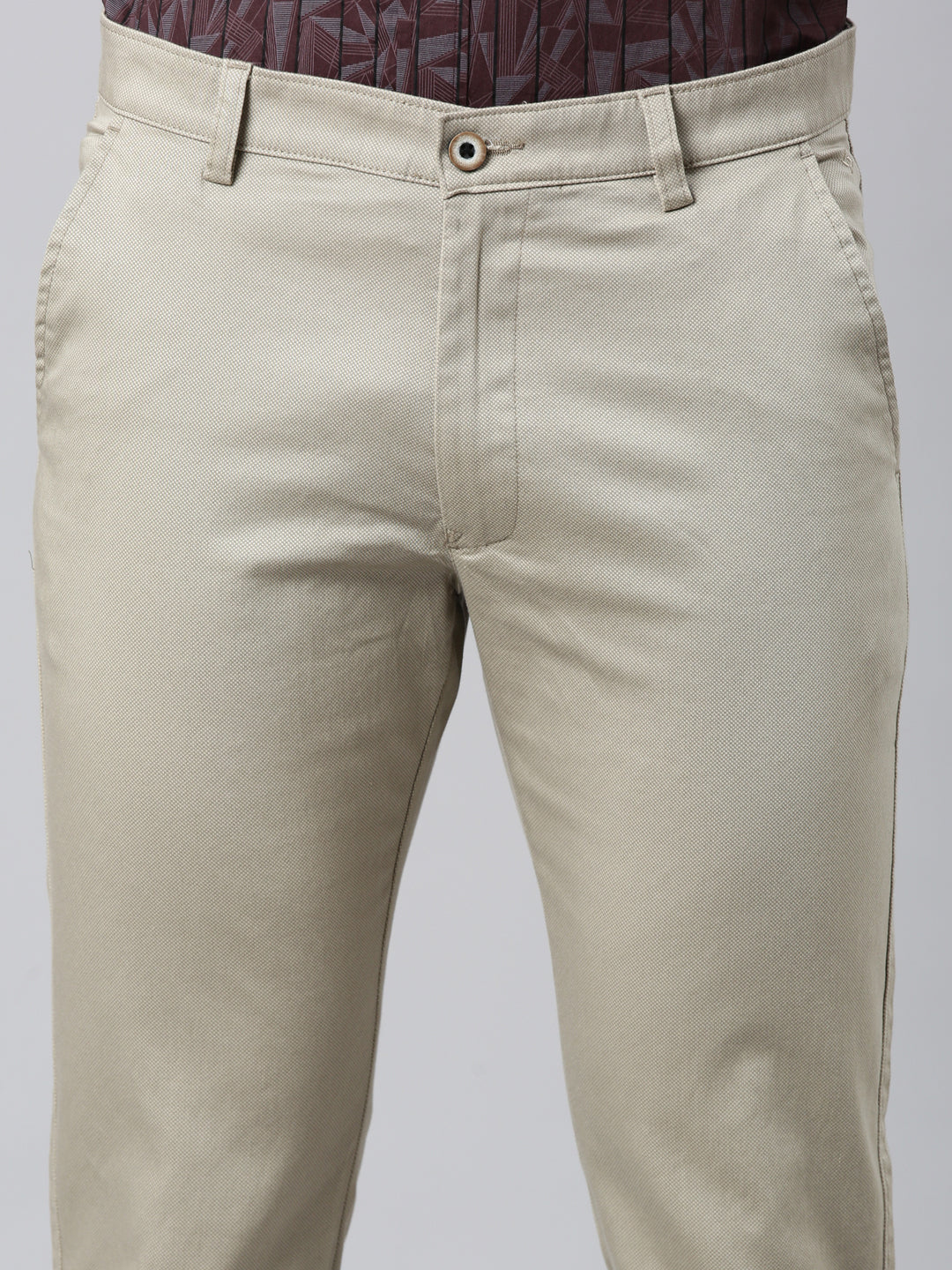 Classic Polo Men's Light Khaki Moderate Fit Solid Cotton Lycra Casual Trouser | TS1-CL-21 A-KHA-MF-LY