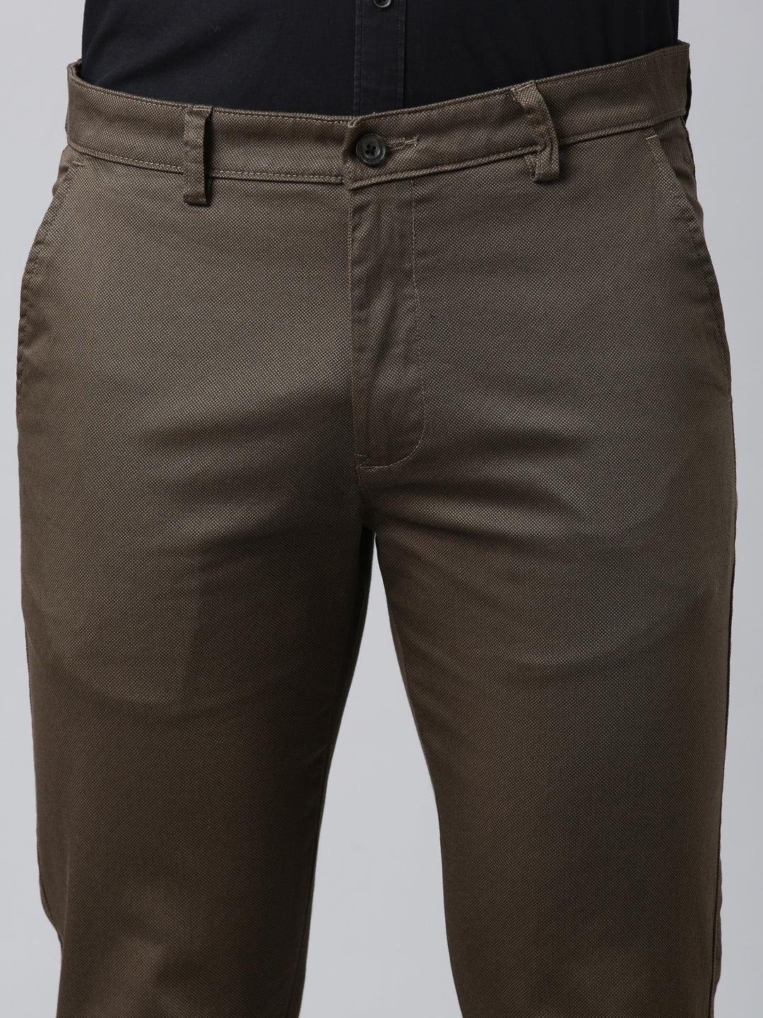 Classic Polo Men's Dark Olive Moderate Fit Solid Cotton Lycra Casual Trouser | TS1-CL-21 B-OLI-MF-LY