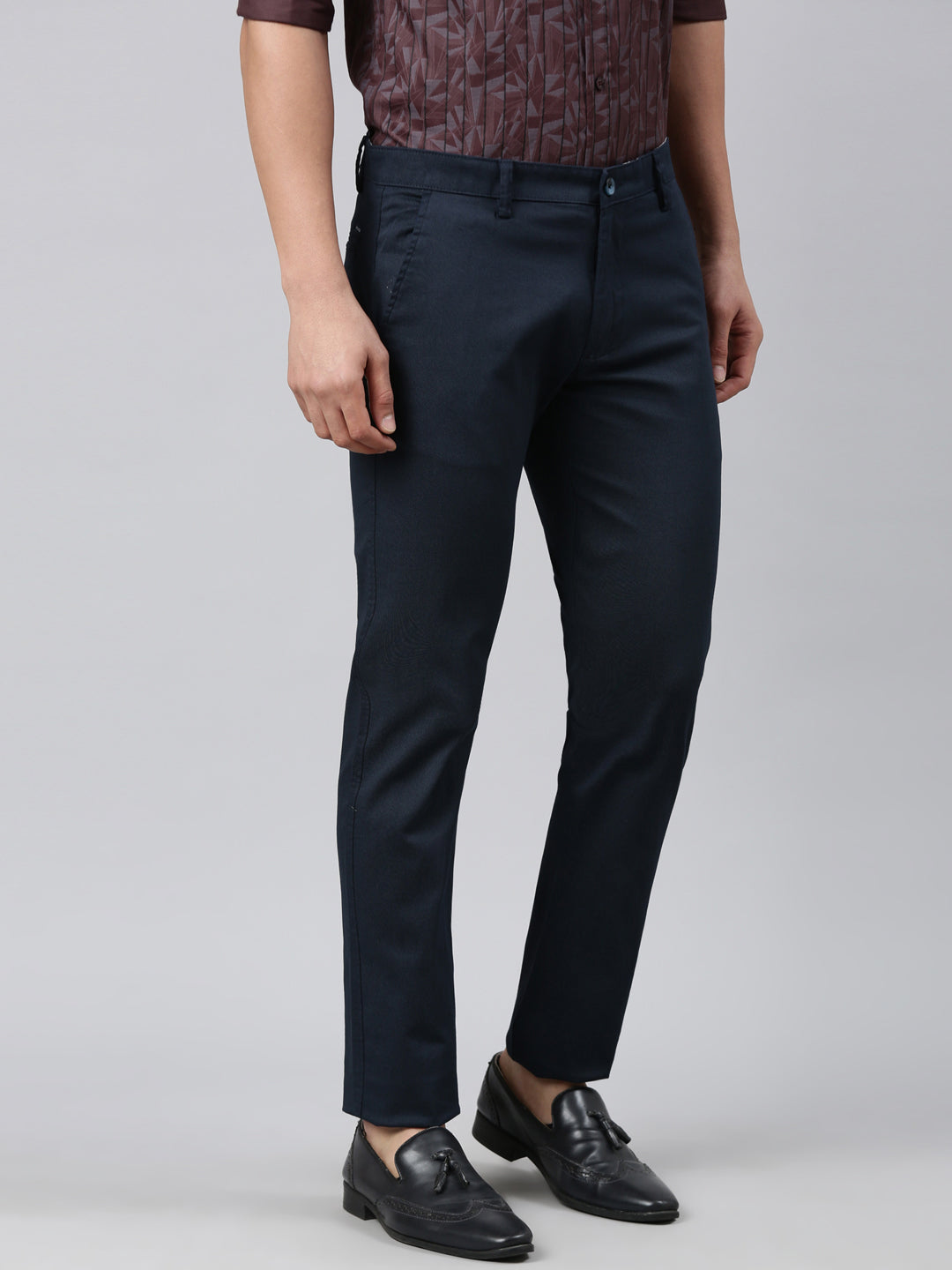 Classic Polo Men's Navy Blue Moderate Fit Solid Cotton Lycra Casual Trouser | TS1-CL-21 C-NVY-MF-LY