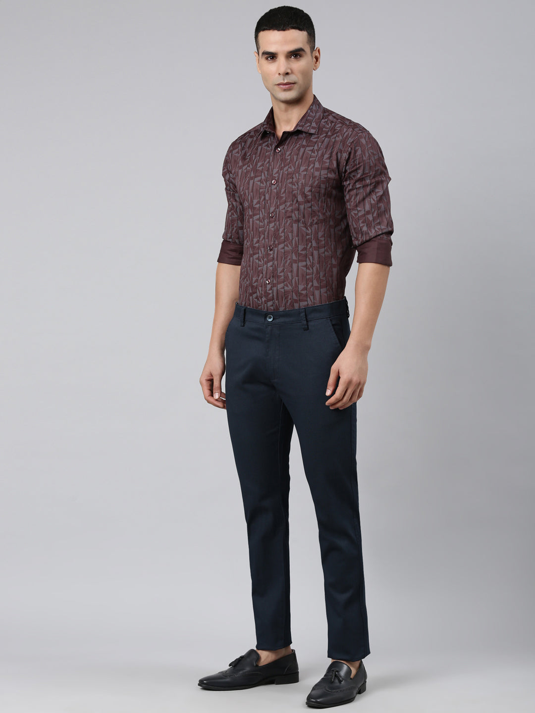 Classic Polo Men's Navy Blue Moderate Fit Solid Cotton Lycra Casual Trouser | TS1-CL-21 C-NVY-MF-LY