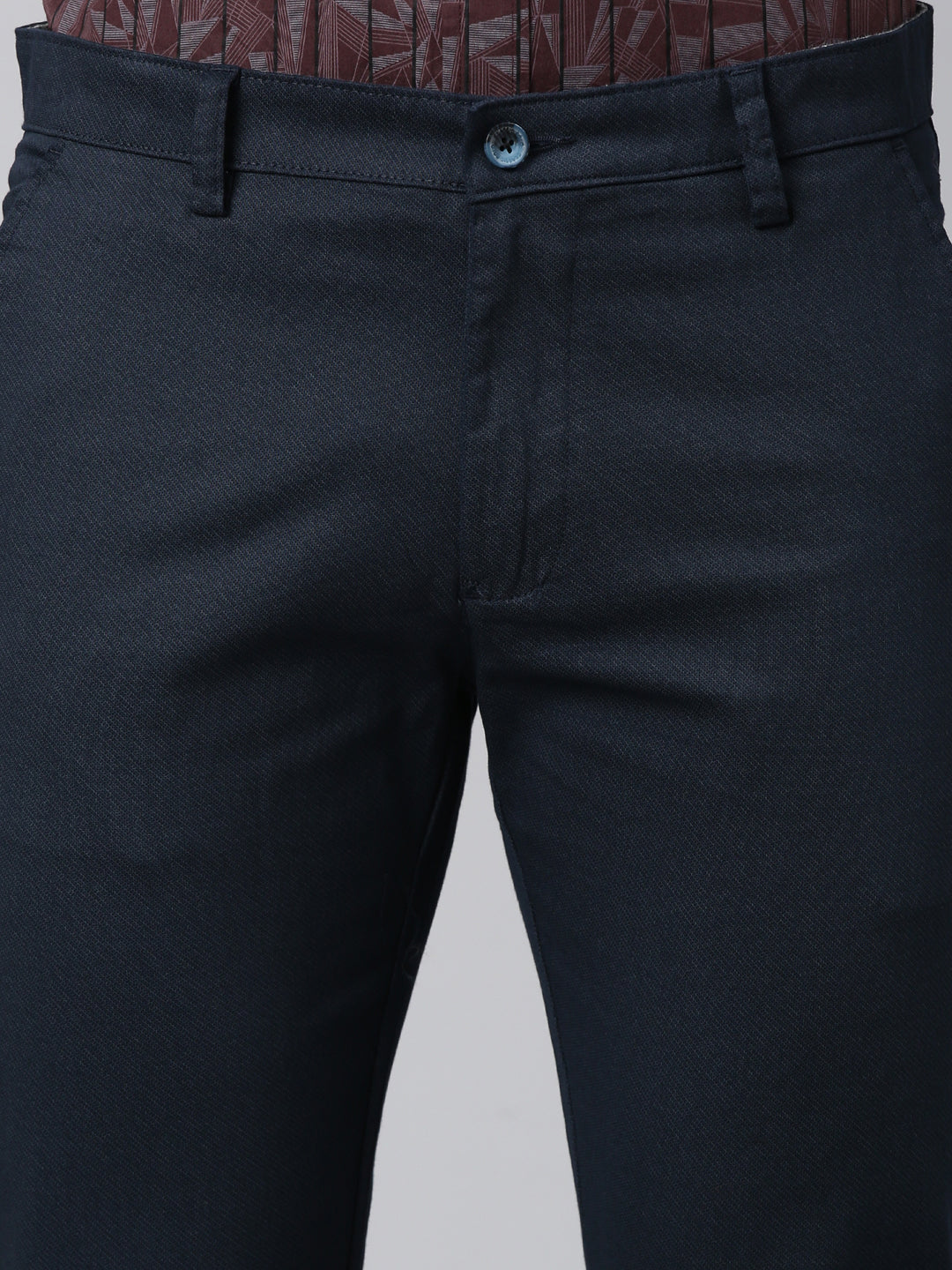 Classic Polo Men's Navy Blue Moderate Fit Solid Cotton Lycra Casual Trouser | TS1-CL-21 C-NVY-MF-LY