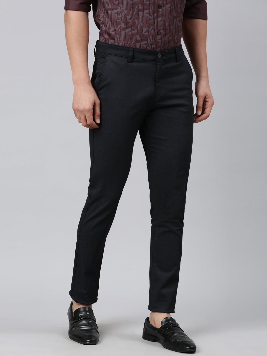 Classic Polo Men's Black Moderate Fit Solid Cotton Lycra Casual Trouser | TS1-CL-21 D-BLK-MF-LY