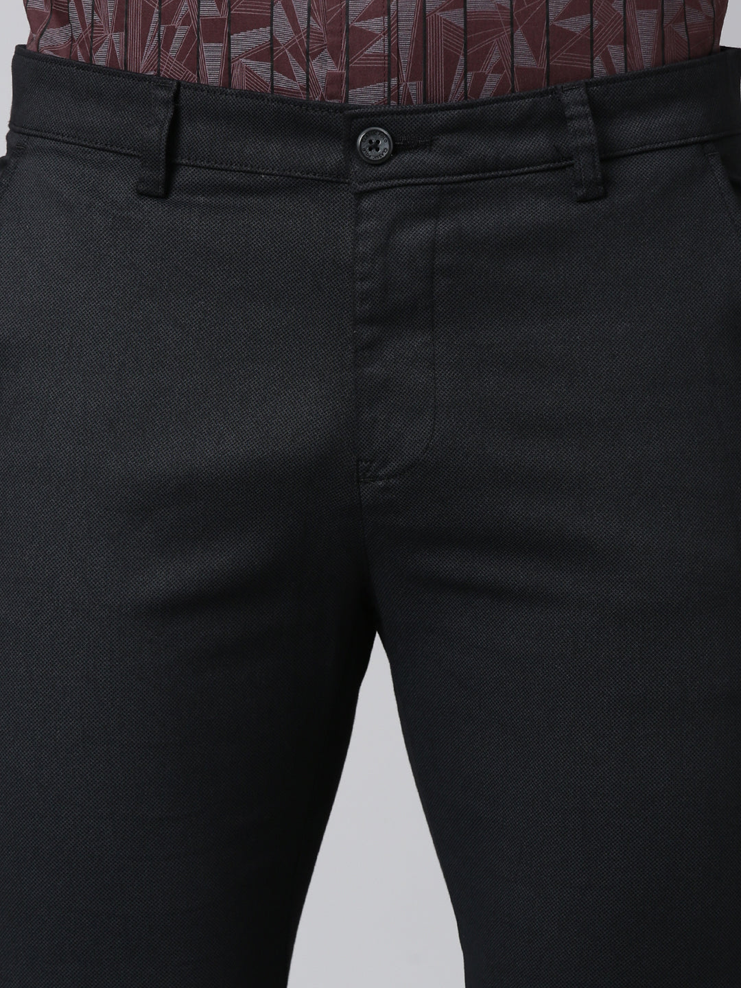 Classic Polo Men's Black Moderate Fit Solid Cotton Lycra Casual Trouser | TS1-CL-21 D-BLK-MF-LY