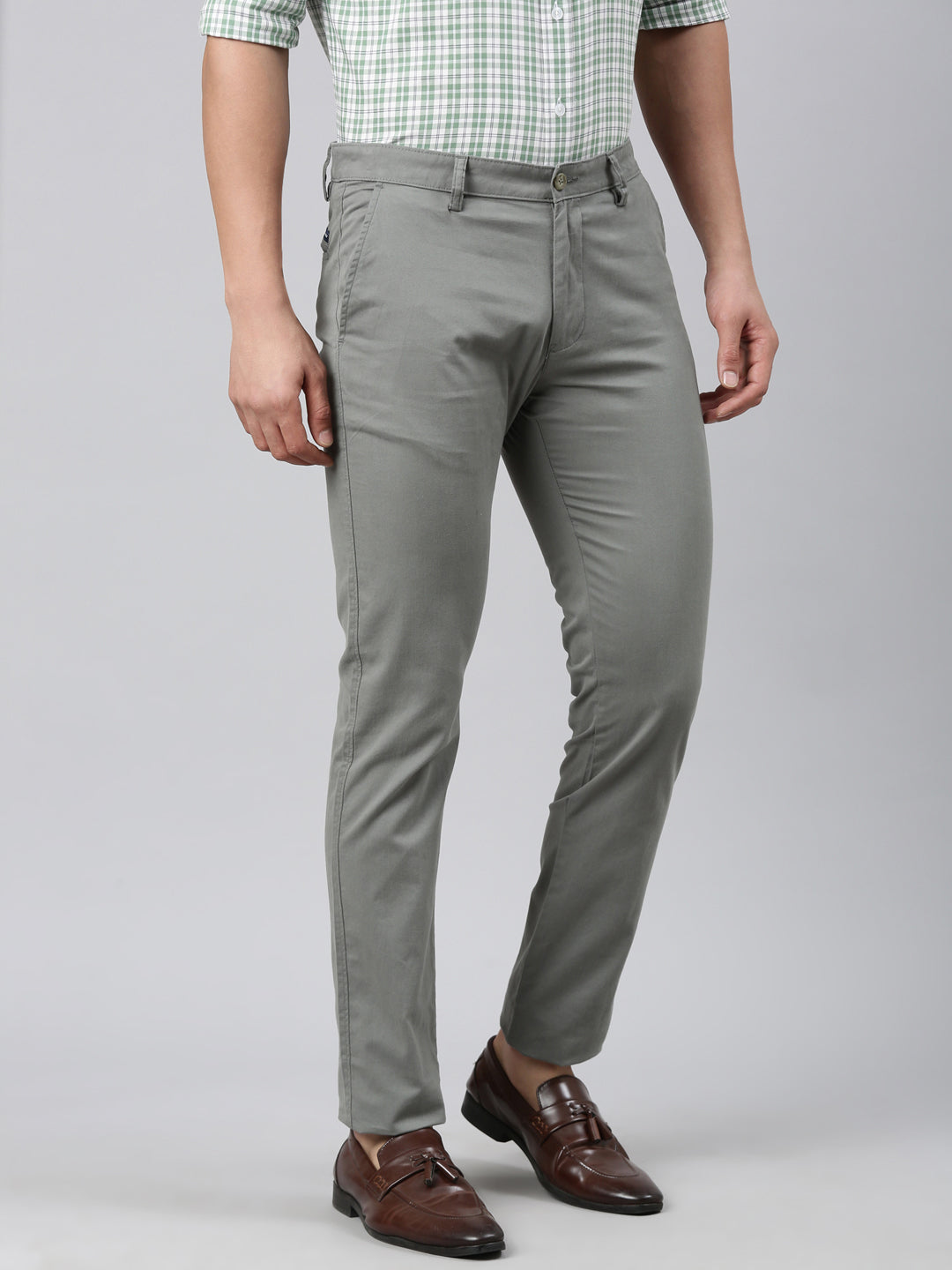 Classic Polo Men's Grey Moderate Fit Solid Cotton Lycra Casual Trouser | TS1-CL-24 A-GRY-MF-LY