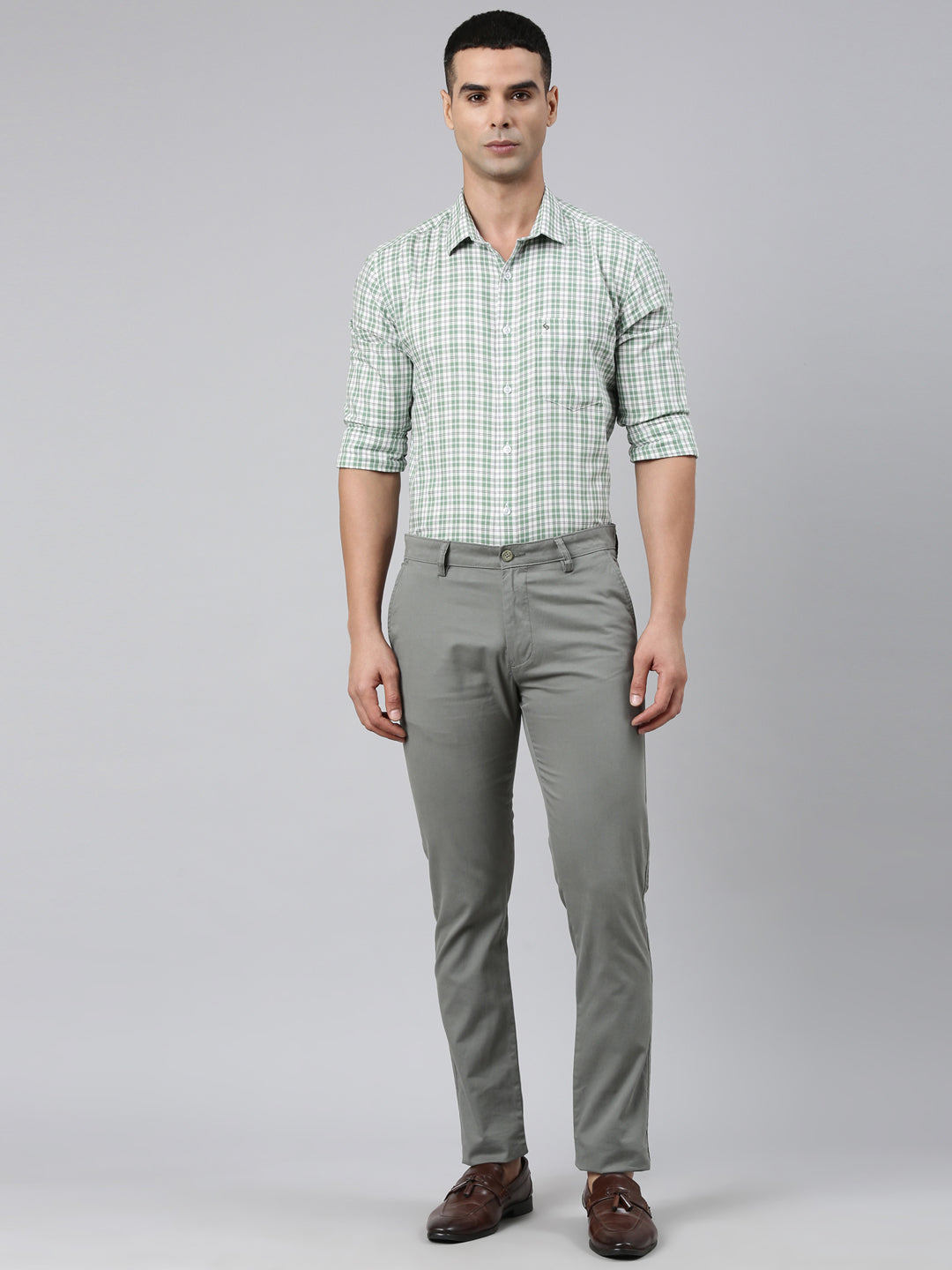 Classic Polo Men's Grey Moderate Fit Solid Cotton Lycra Casual Trouser | TS1-CL-24 A-GRY-MF-LY