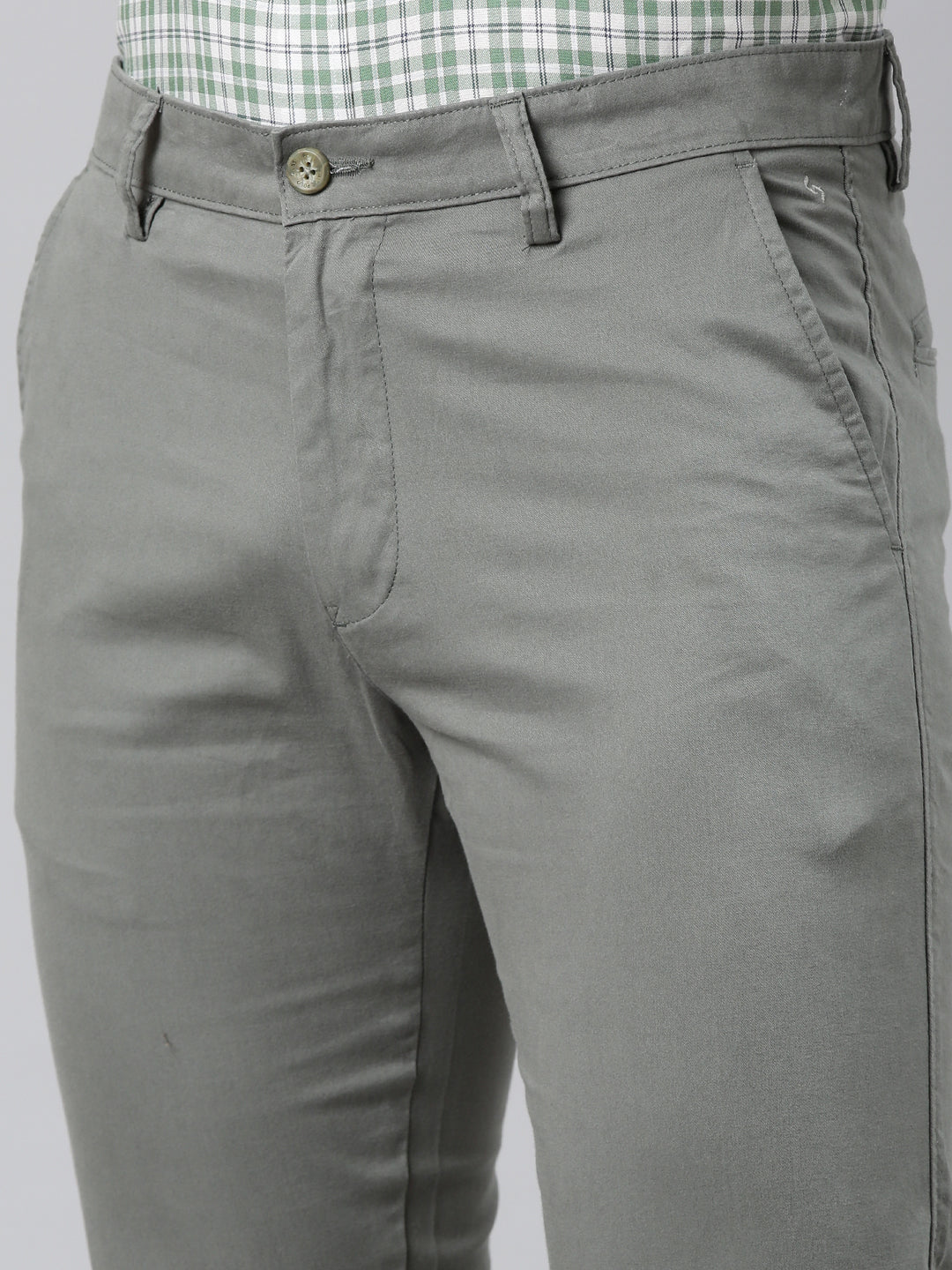 Classic Polo Men's Grey Moderate Fit Solid Cotton Lycra Casual Trouser | TS1-CL-24 A-GRY-MF-LY