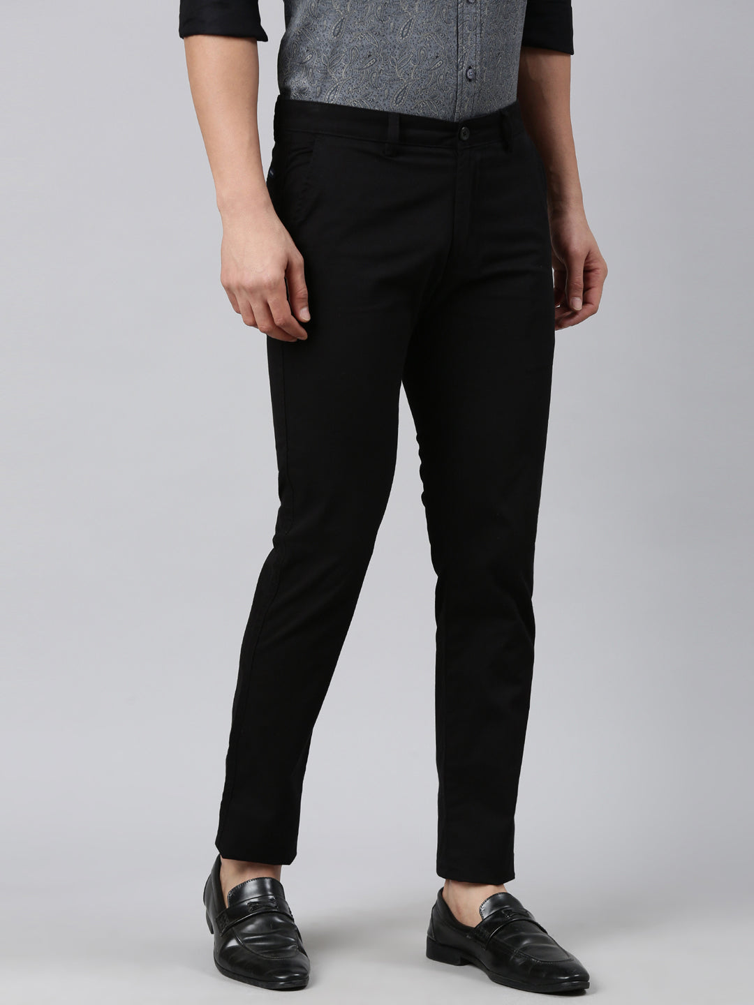 Classic Polo Men's Black Moderate Fit Solid Cotton Lycra Casual Trouser | TS1-CL-24 B-BLK-MF-LY