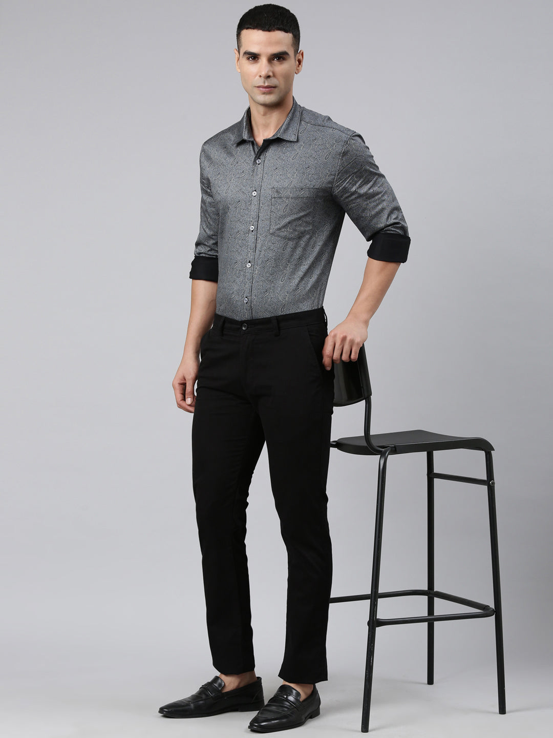 Classic Polo Men's Black Moderate Fit Solid Cotton Lycra Casual Trouser | TS1-CL-24 B-BLK-MF-LY