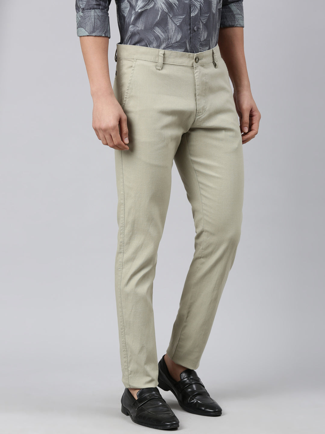 Classic Polo Men's Light Olive Moderate Fit Solid Cotton Lycra Casual Trouser | TS1-EL-01 A-L.OLV-MF-LY