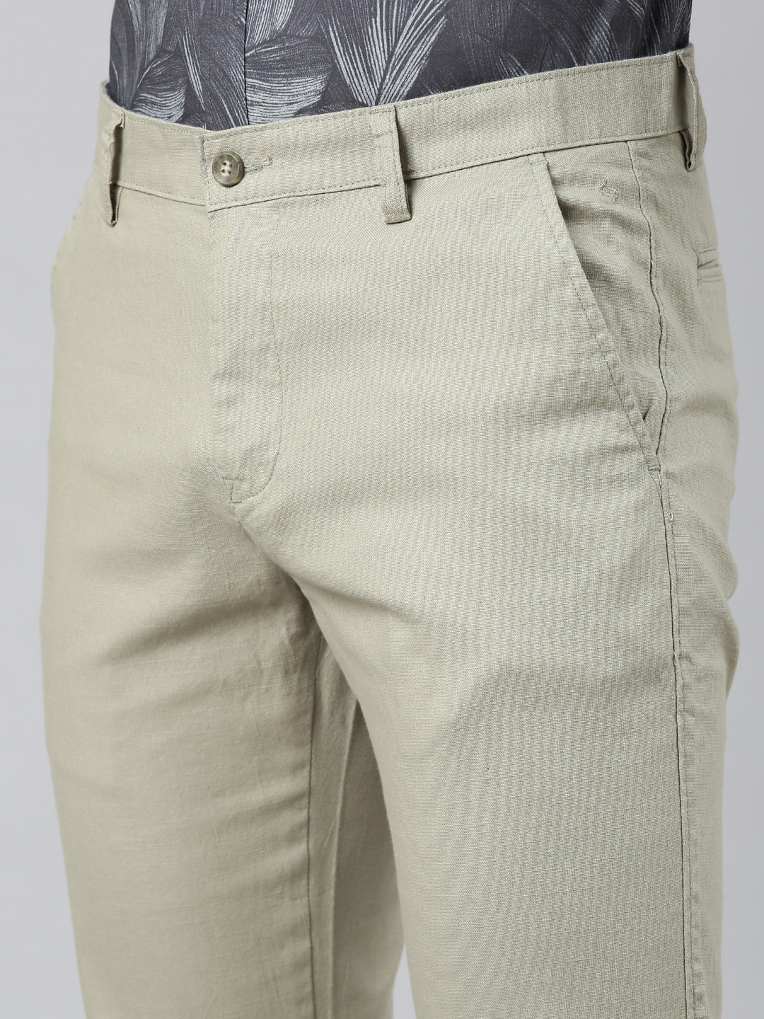 Classic Polo Men's Light Olive Moderate Fit Solid Cotton Lycra Casual Trouser | TS1-EL-01 A-L.OLV-MF-LY