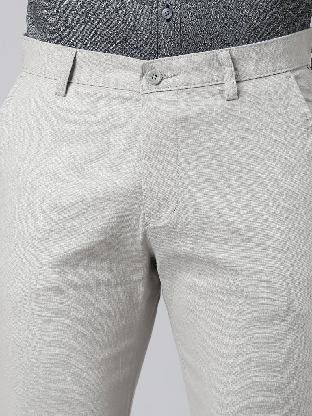 Classic Polo Men's Grey Moderate Fit Solid Cotton Lycra Casual Trouser | TS1-EL-01 B-GRY-MF-LY