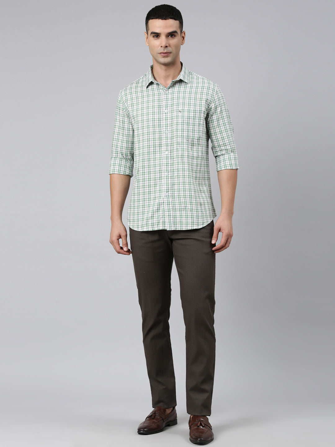 Classic Polo Men's Dark Olive Moderate Fit Solid Cotton Lycra Casual Trouser | TS1-EL-01 C-D.OLV-MF-LY
