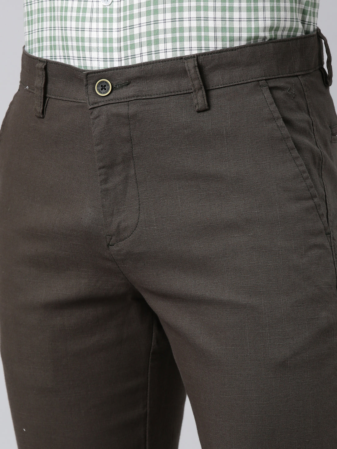 Classic Polo Men's Dark Olive Moderate Fit Solid Cotton Lycra Casual Trouser | TS1-EL-01 C-D.OLV-MF-LY