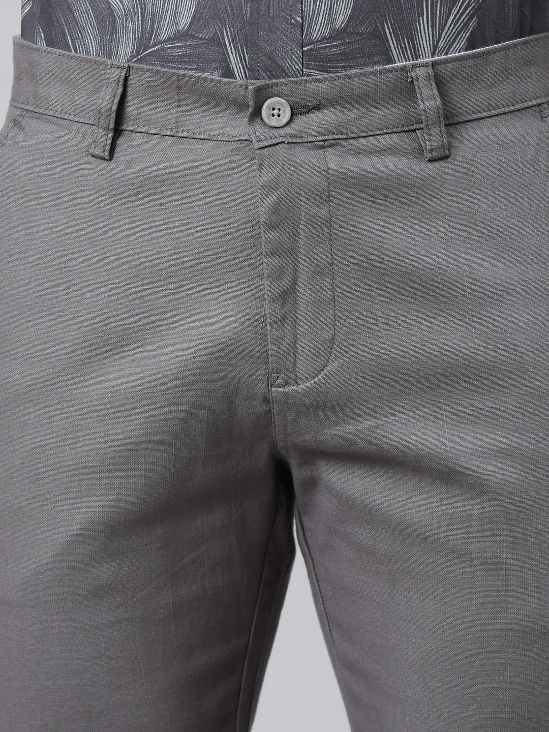 Classic Polo Men's Dark Grey Moderate Fit Solid Cotton Lycra Casual Trouser | TS1-EL-01 D-D.GRY-MF-LY