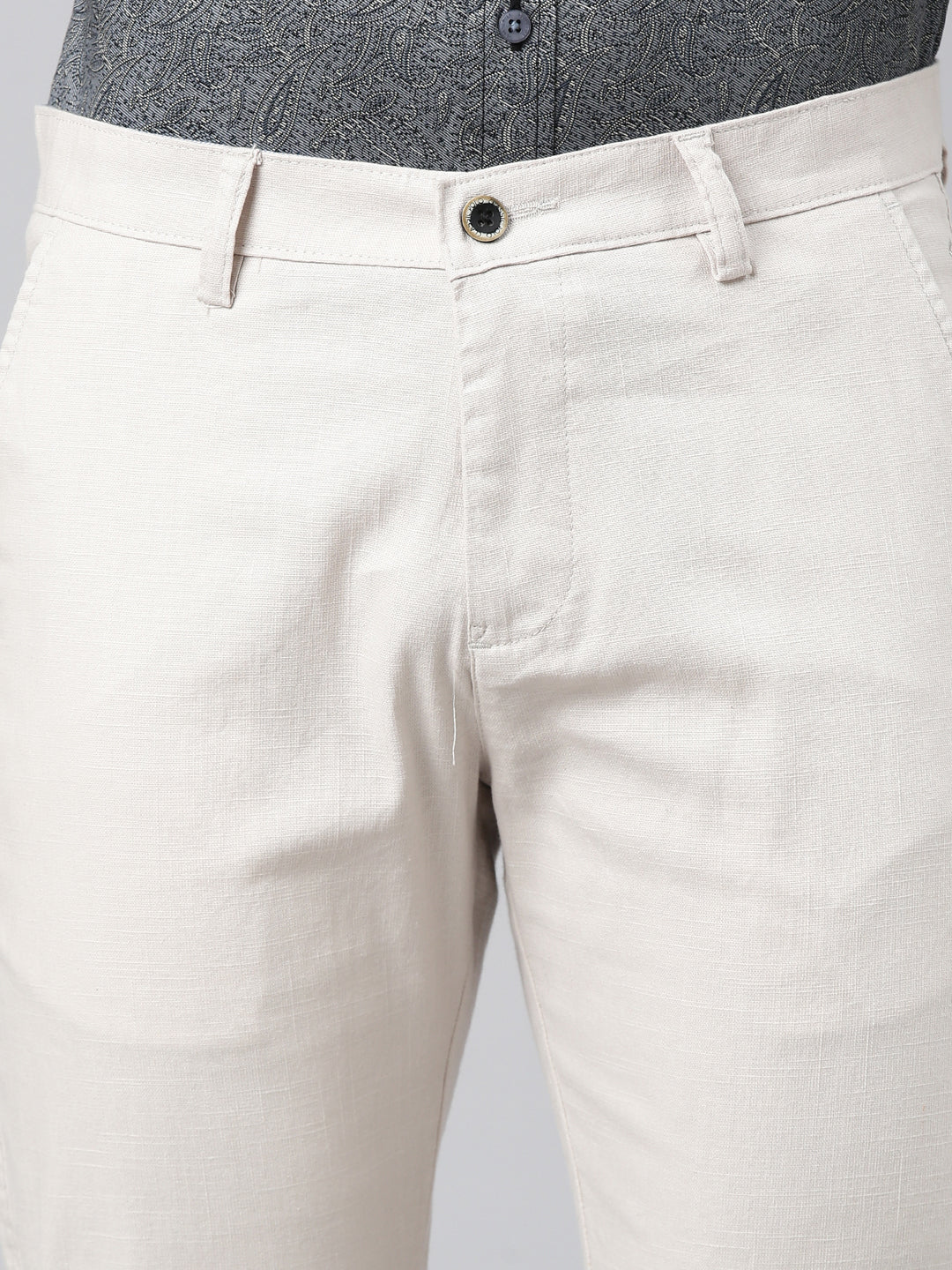 Classic Polo Men's White Moderate Fit Solid Cotton Lycra Casual Trouser | TS1-EL-01 E-WHT-MF-LY
