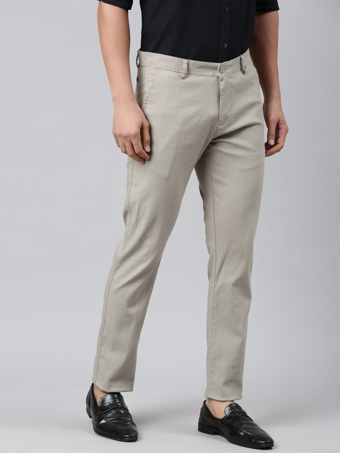 Classic Polo Men's Grey Moderate Fit Solid Cotton Lycra Casual Trouser | TS1-EL-01 G-M.GRY-MF-LY