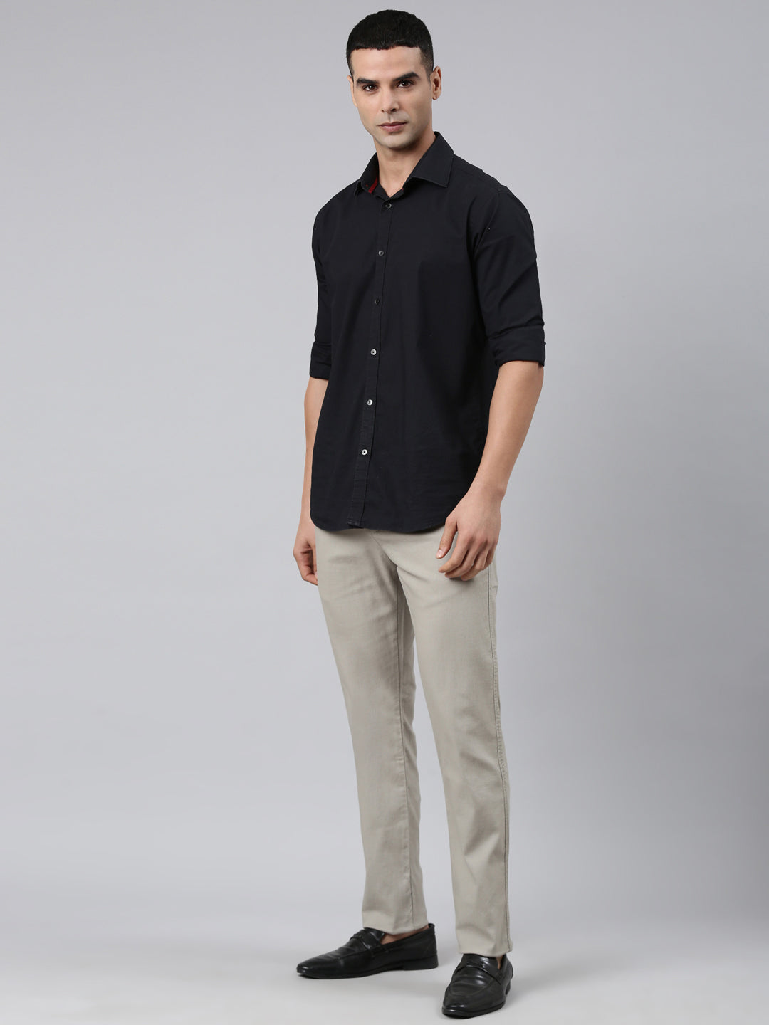 Classic Polo Men's Grey Moderate Fit Solid Cotton Lycra Casual Trouser | TS1-EL-01 G-M.GRY-MF-LY