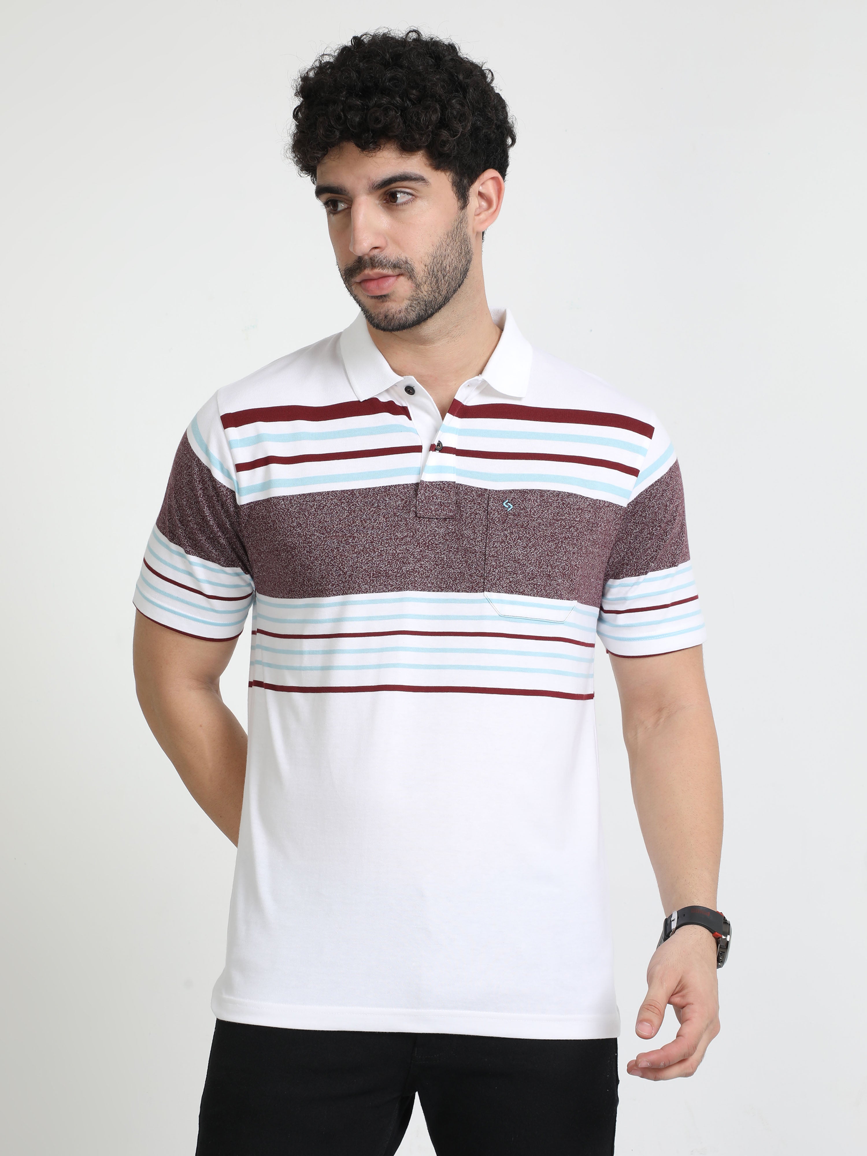 Classic Polo Mens Cotton Half Sleeves Color Blocked Authentic Fit Polo Neck Multi Color T-Shirt | Avon - 548 B Af P