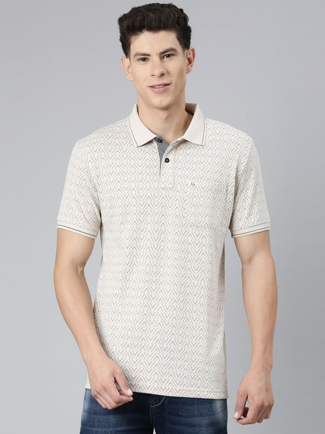 Classic Polo Mens Aop Cream Polo Neck Slim Fit T-Shirt | BEAU - 244 B SF P