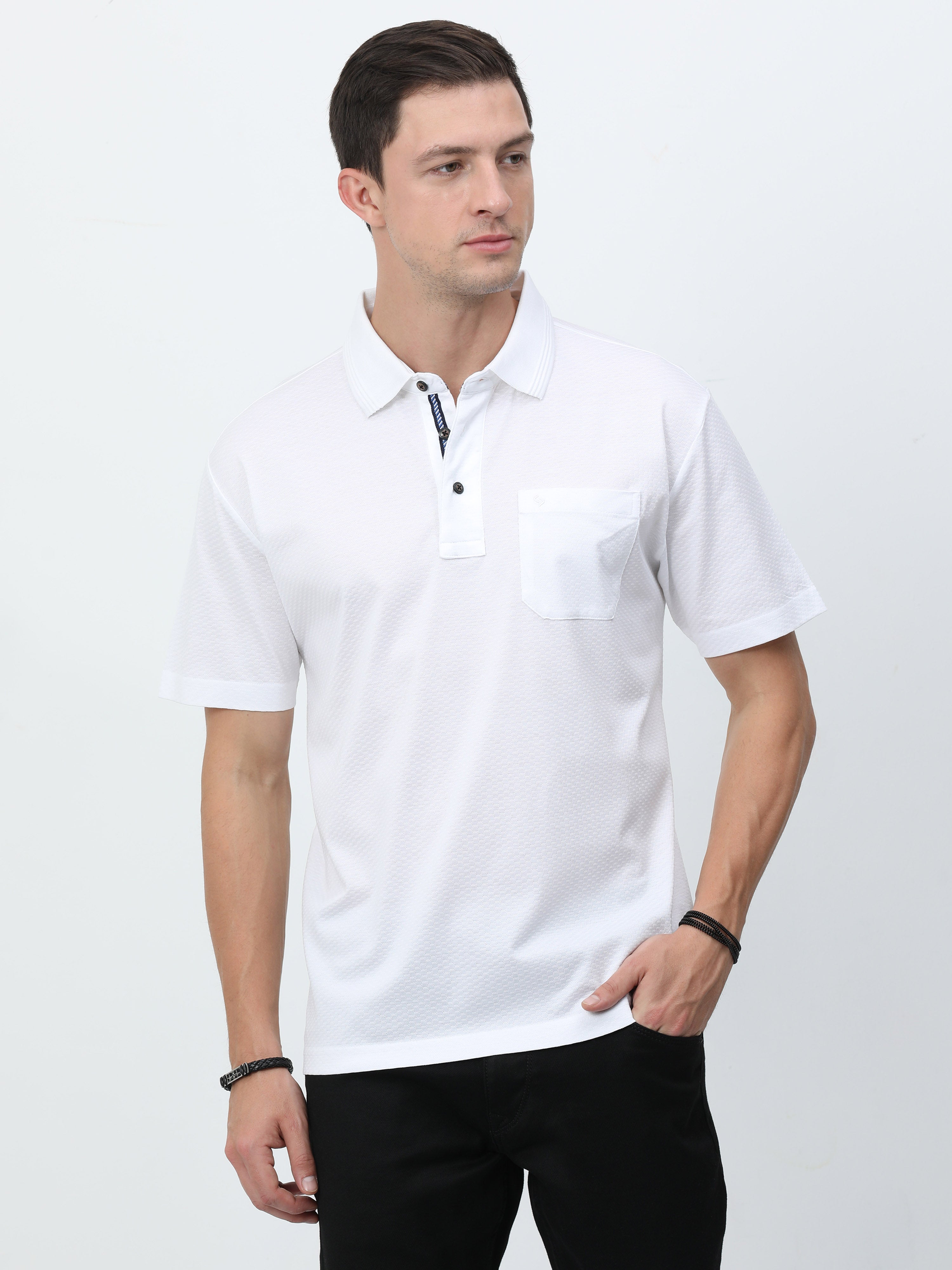 Classic Polo Mens Cotton Half Sleeves Printed Authentic Fit Polo Neck White Color T-Shirt | Rare - 04 A Af P