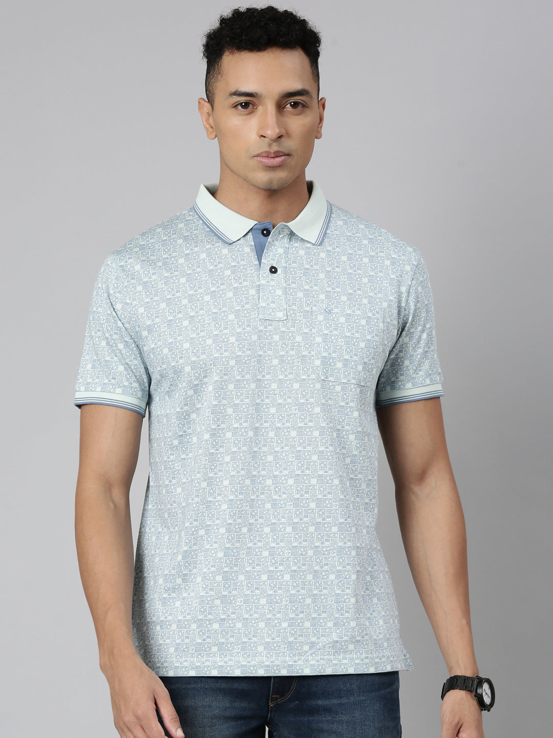 Classic Polo Men's Polo Neck Cotton Blue Slim Fit Printed T-Shirt | BELLO-282 A SF P
