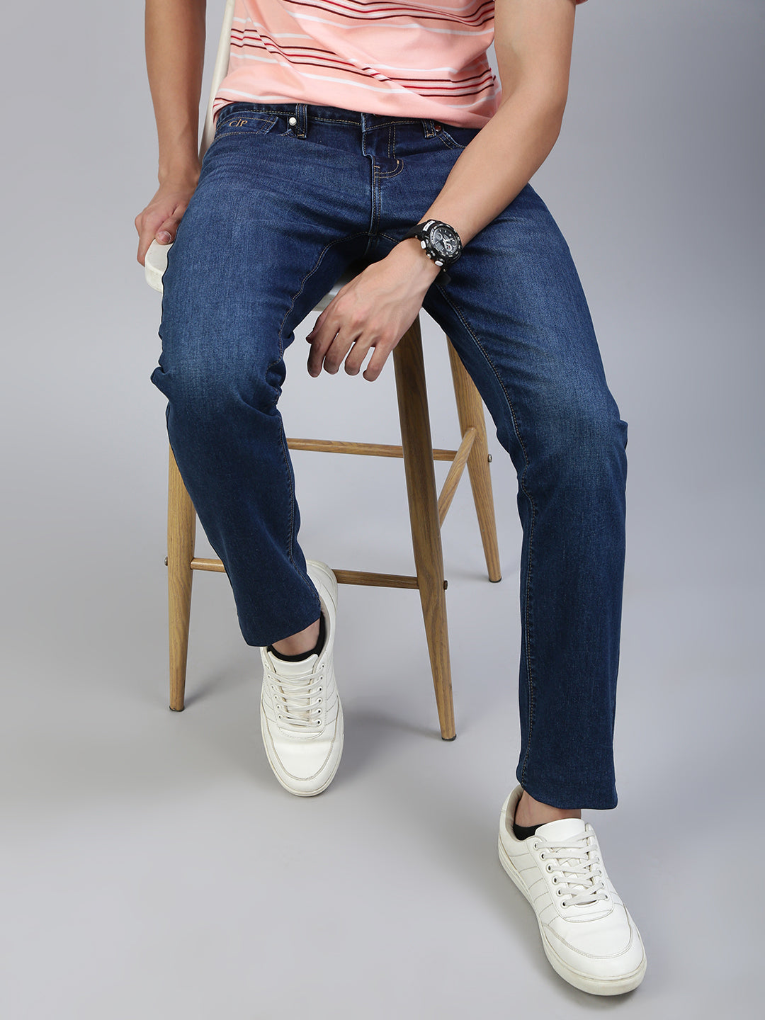 Classic Polo Men's Dark Blue Slim Fit Solid Denim||CPDQ1-19-D.BLU-SF