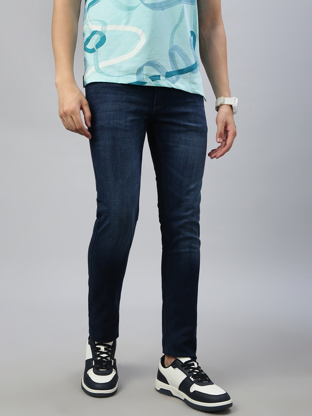 Classic Polo Men's Dark Blue Slim Fit Solid Denim||CPDQ1-07-DBLU-SF