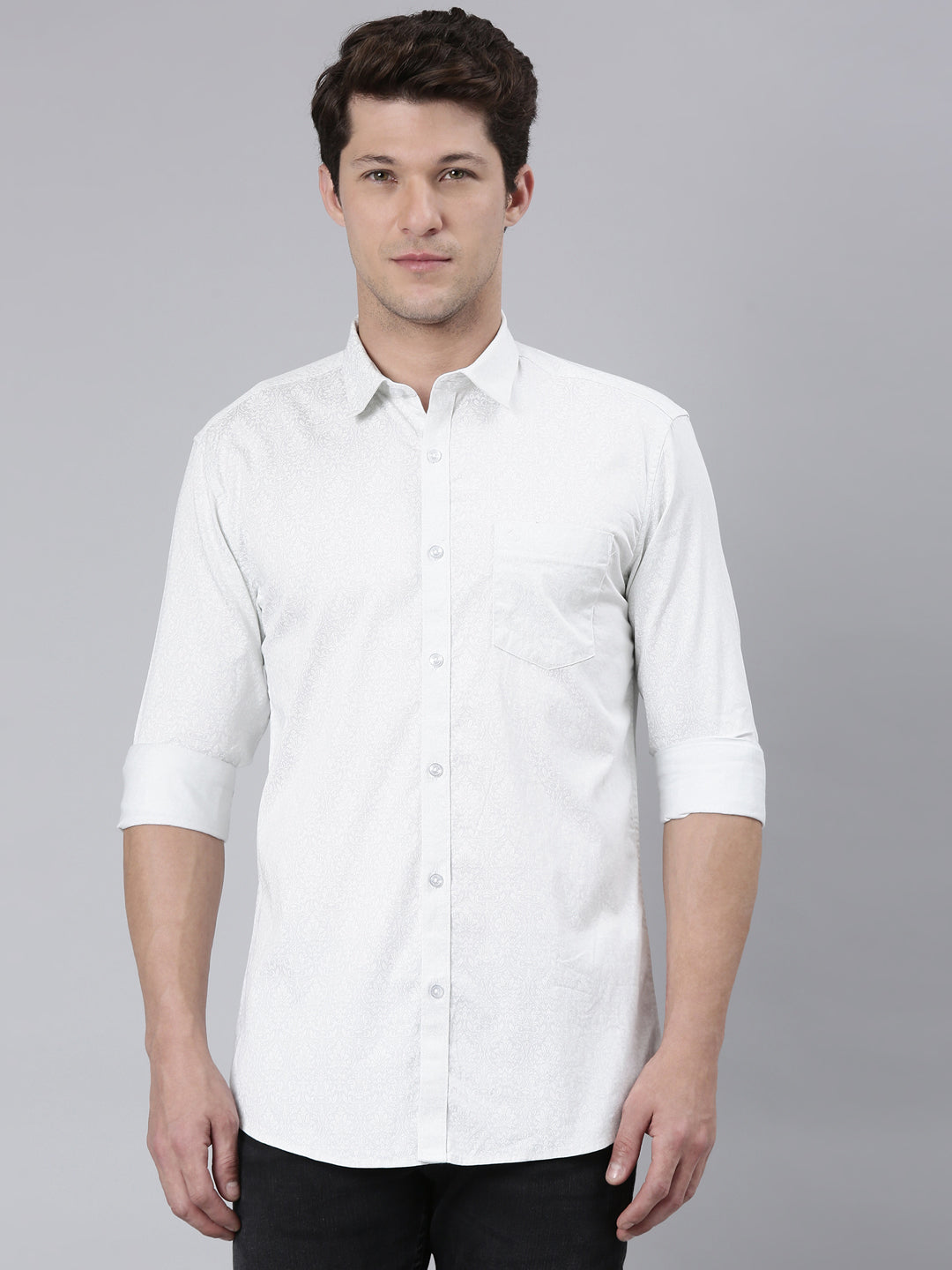 Classic Polo Men's Full Sleeve Off-White Polo Neck 100% Cotton Slim Fit Shirt | SP2-151-PRT-SF FS