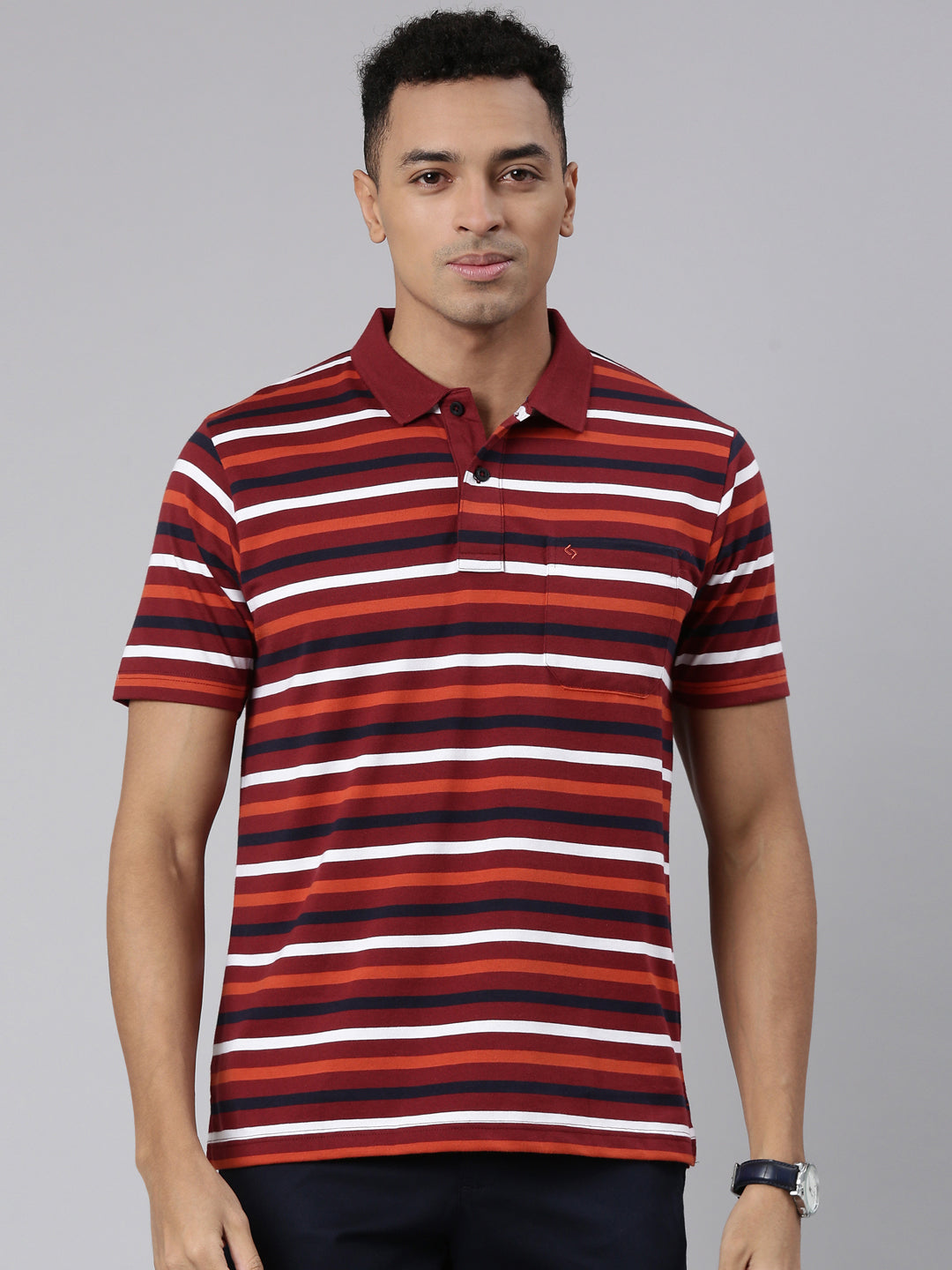 Classic Polo Men's Half Sleeve Maroon/White Polo Neck Cotton Blend Authentic Fit T-Shirt | AVON - 575 B AF P