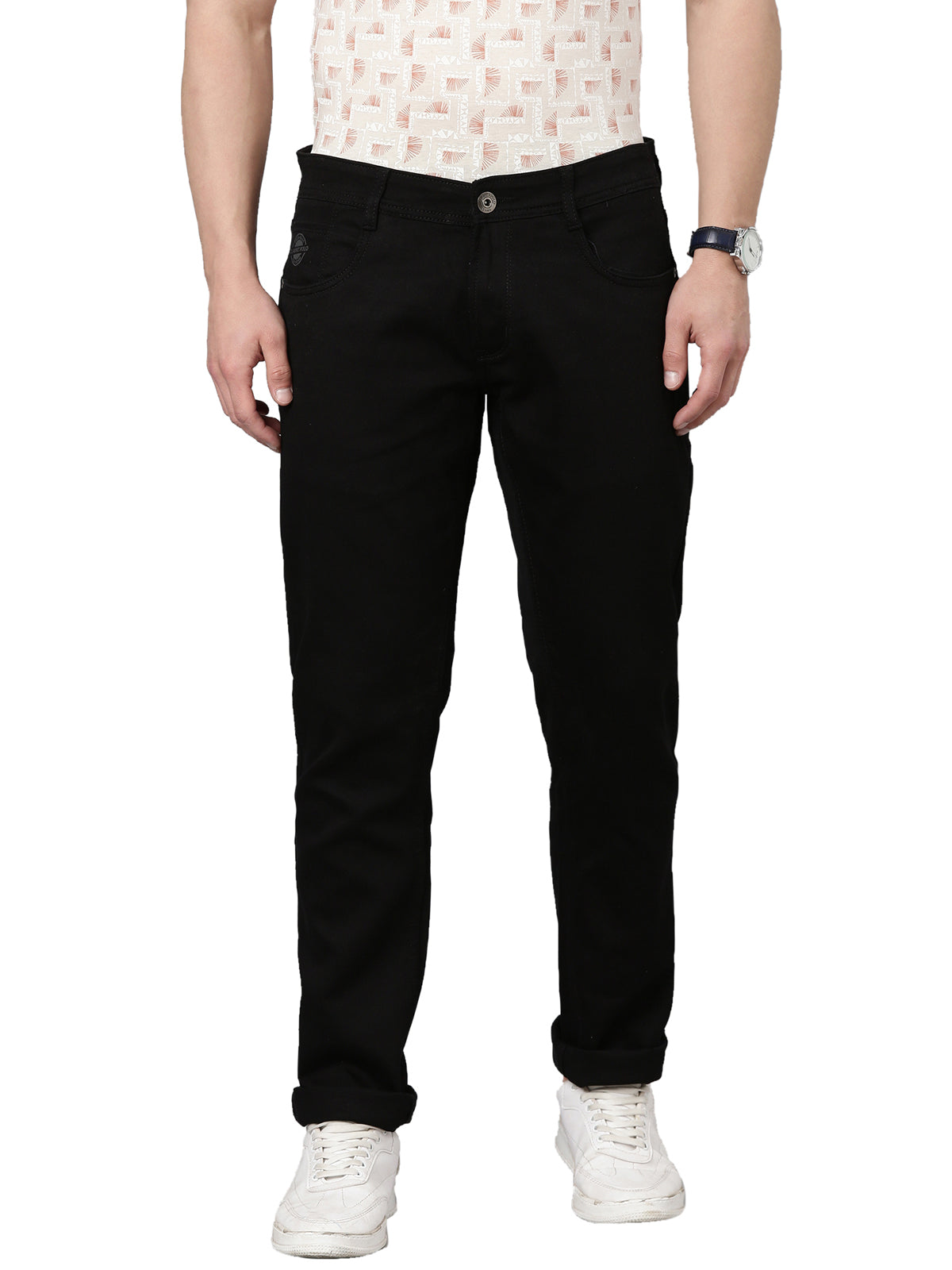 Classic Polo Men's Black Regular Fit Solid Cotton Denim | LDMQ2-12-BLK-AF