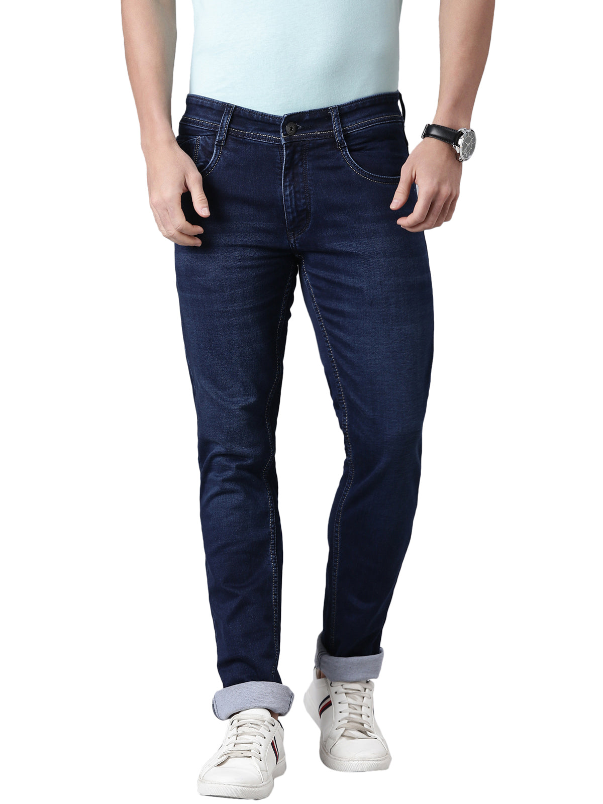 Classic Polo Men's Dark Blue Slim Fit Solid Cotton Denim | CPDQ2-40-BLU-SF