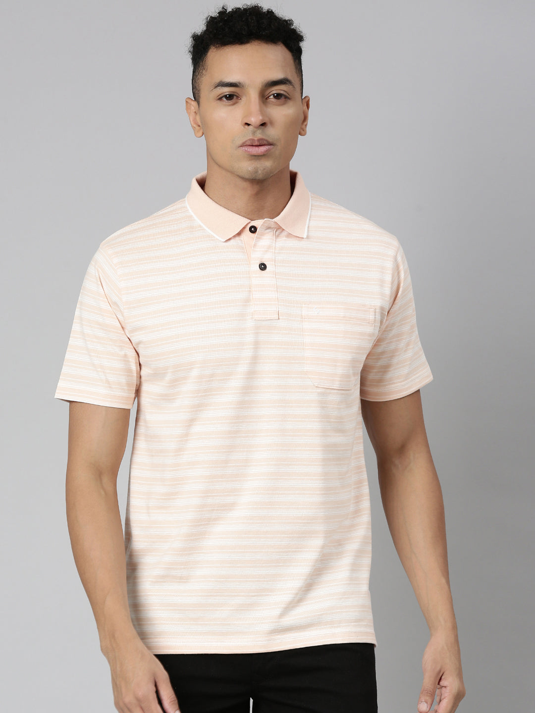 Classic Polo Men's Polo Neck Cotton White/Lt.Orange Authentic Fit Striped T-Shirt | FEEDERS-252 A AF P