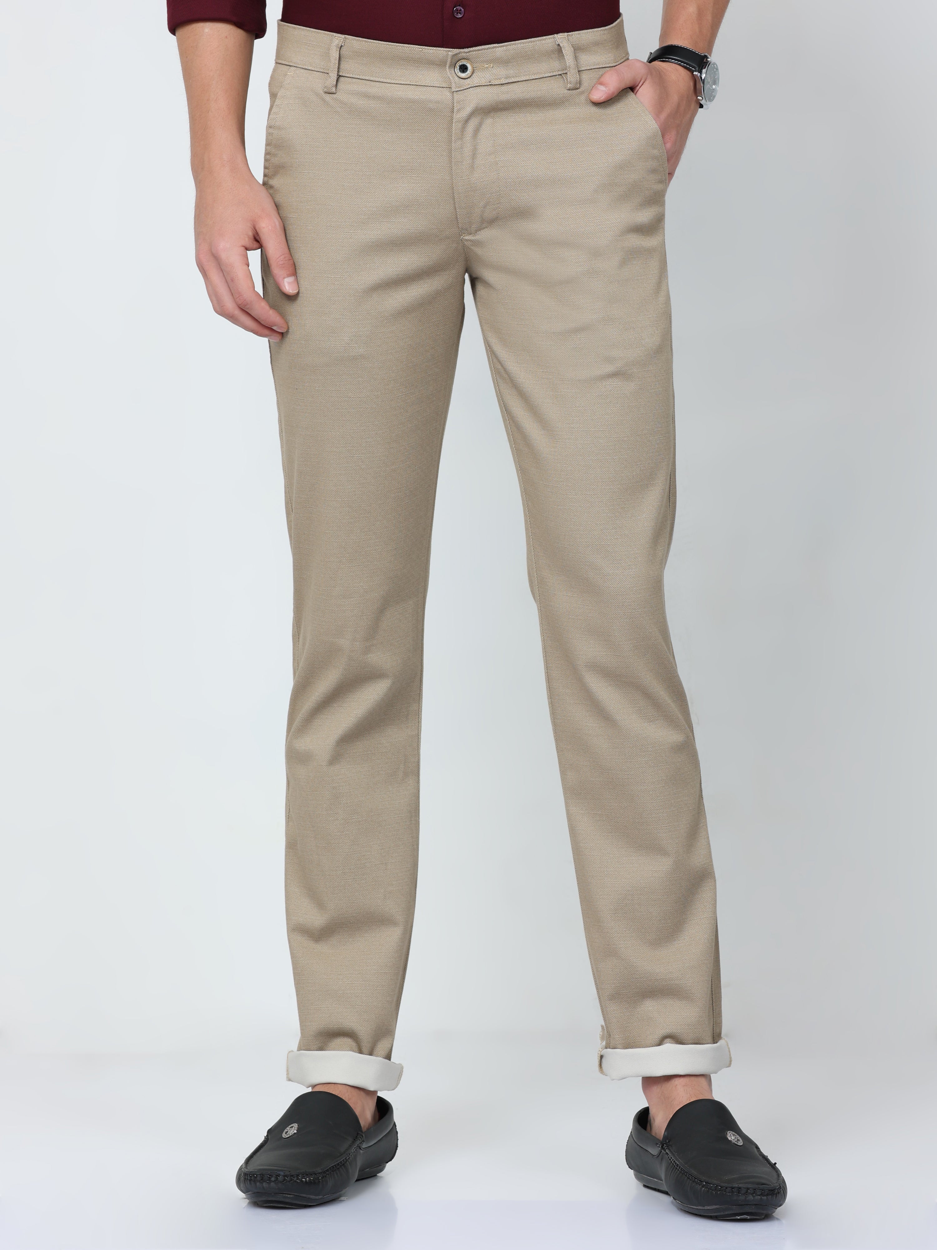 CP BRO Mens Chiesel Fit Solid Khakhi Color Trousers | Tbo2-10 B-Kha-Cf-Ly