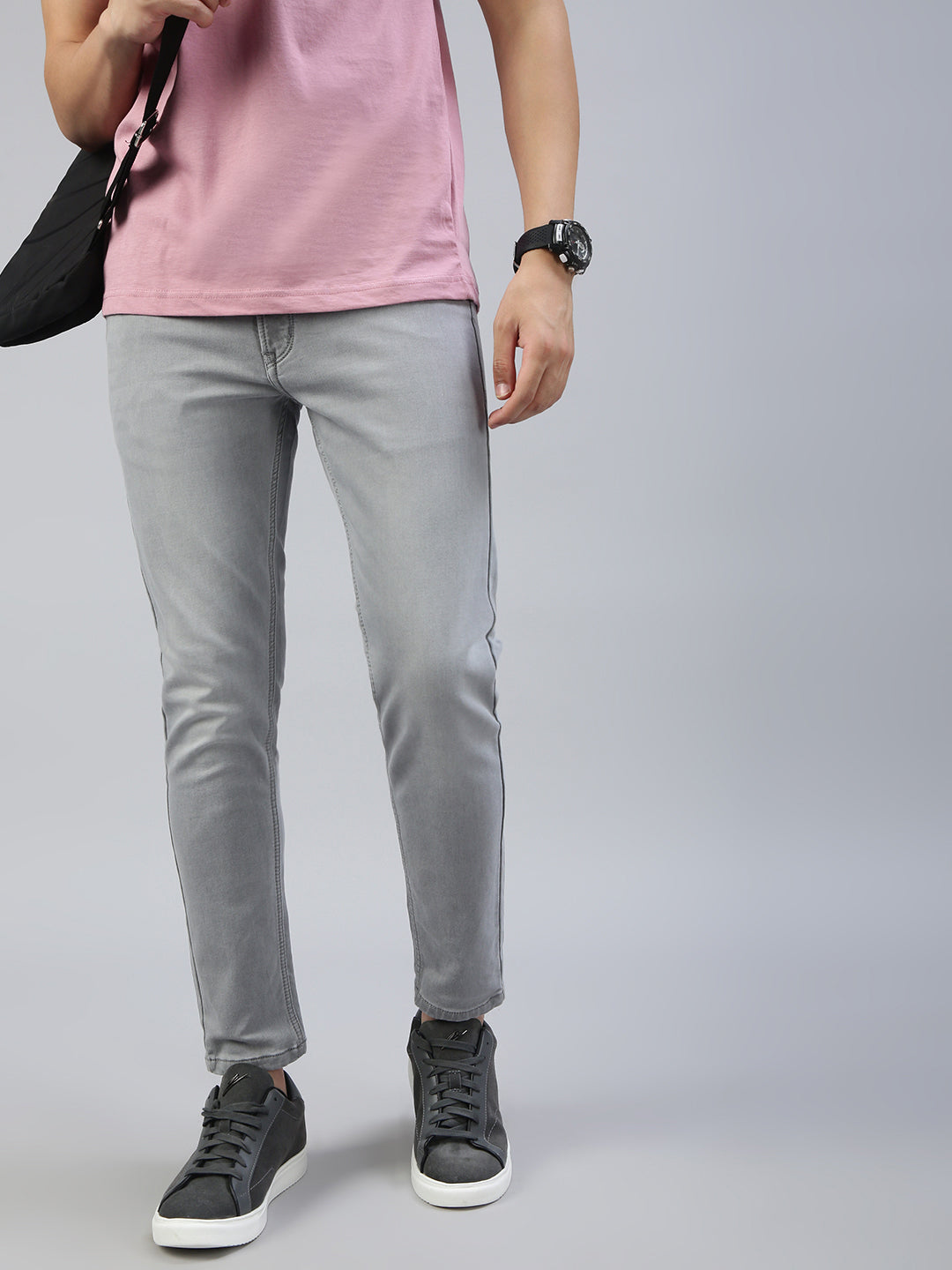 Classic Polo Men's Lt.Grey Slim Fit Solid Denim||CPDQ1-13-LGRY-AF