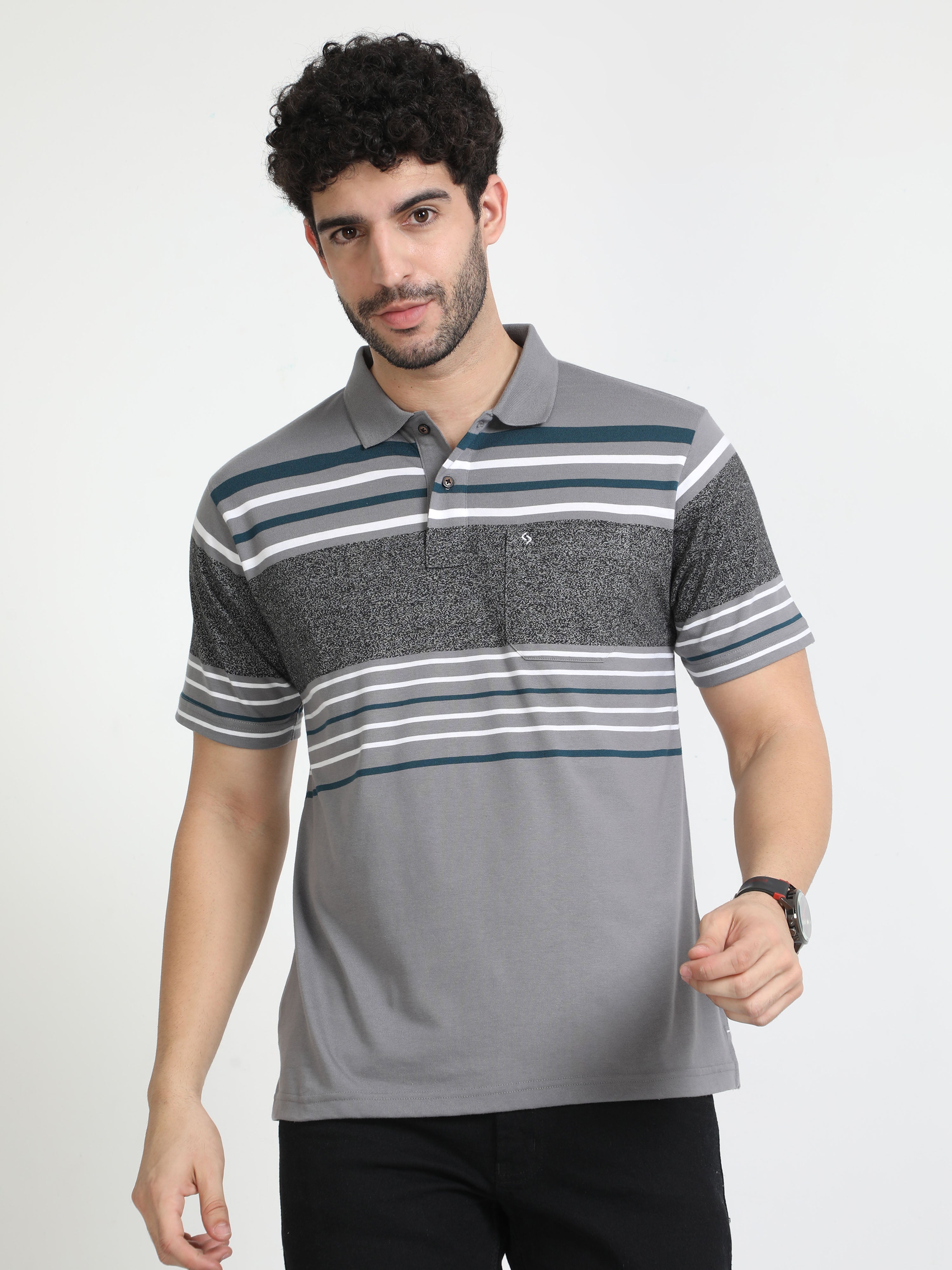 Classic Polo Mens Cotton Half Sleeves Color Blocked Authentic Fit Polo Neck Grey Color T-Shirt | Avon - 548 A Af P