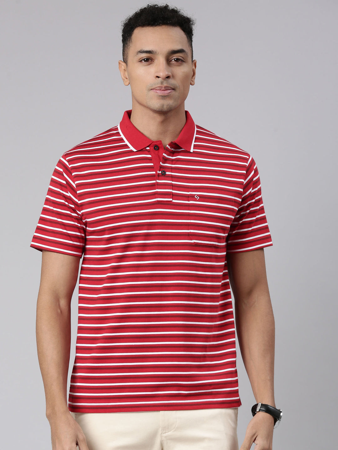 Classic Polo Men's Half Sleeve Red/White Polo Neck Cotton Blend Authentic Fit T-Shirt | FEEDERS - 259 A AF P