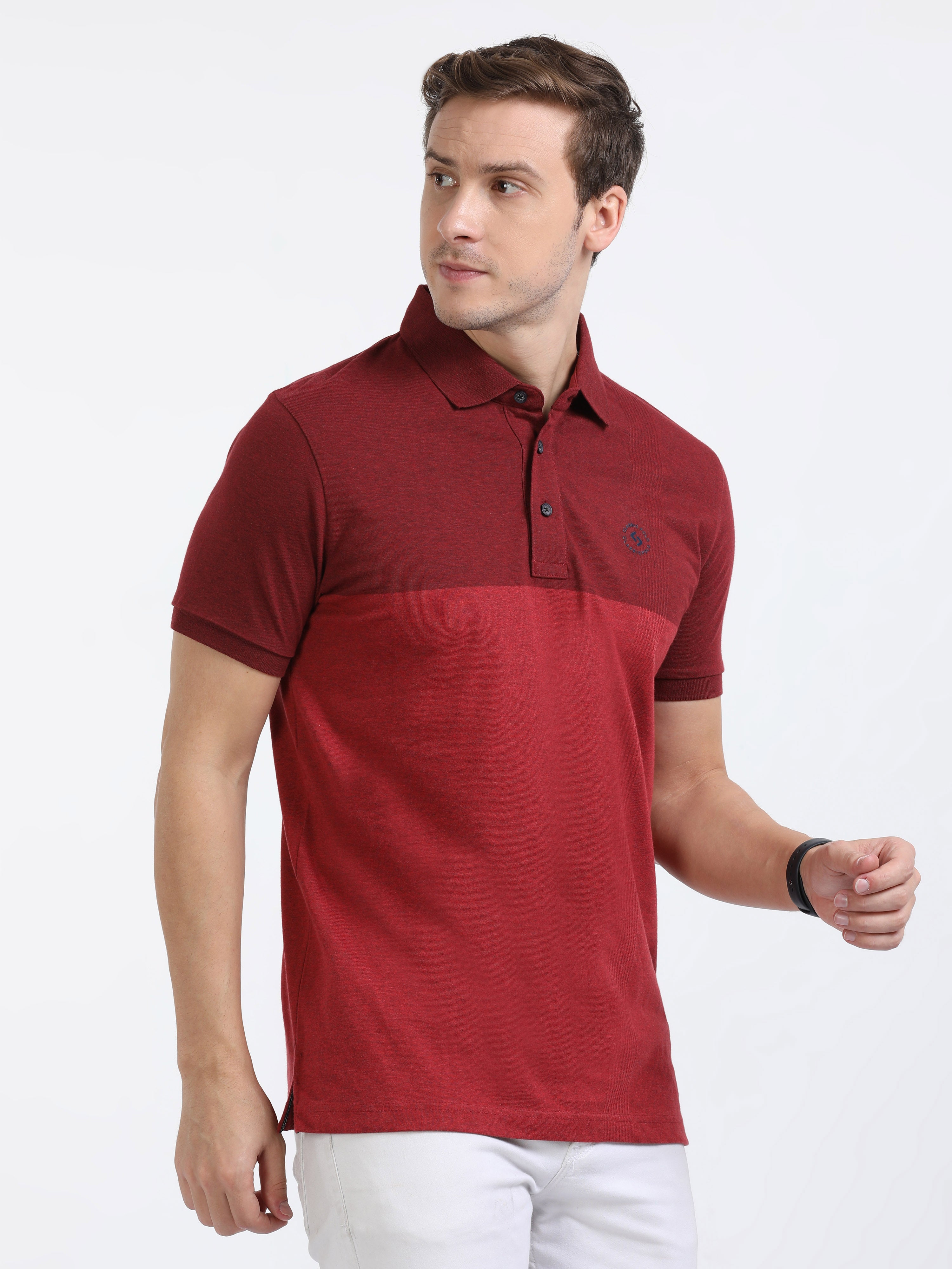 Classic Polo Mens Cotton Half Sleeves Color Blocked Slim Fit Polo Neck Red Color T-Shirt | Prm - 775 D Sf P