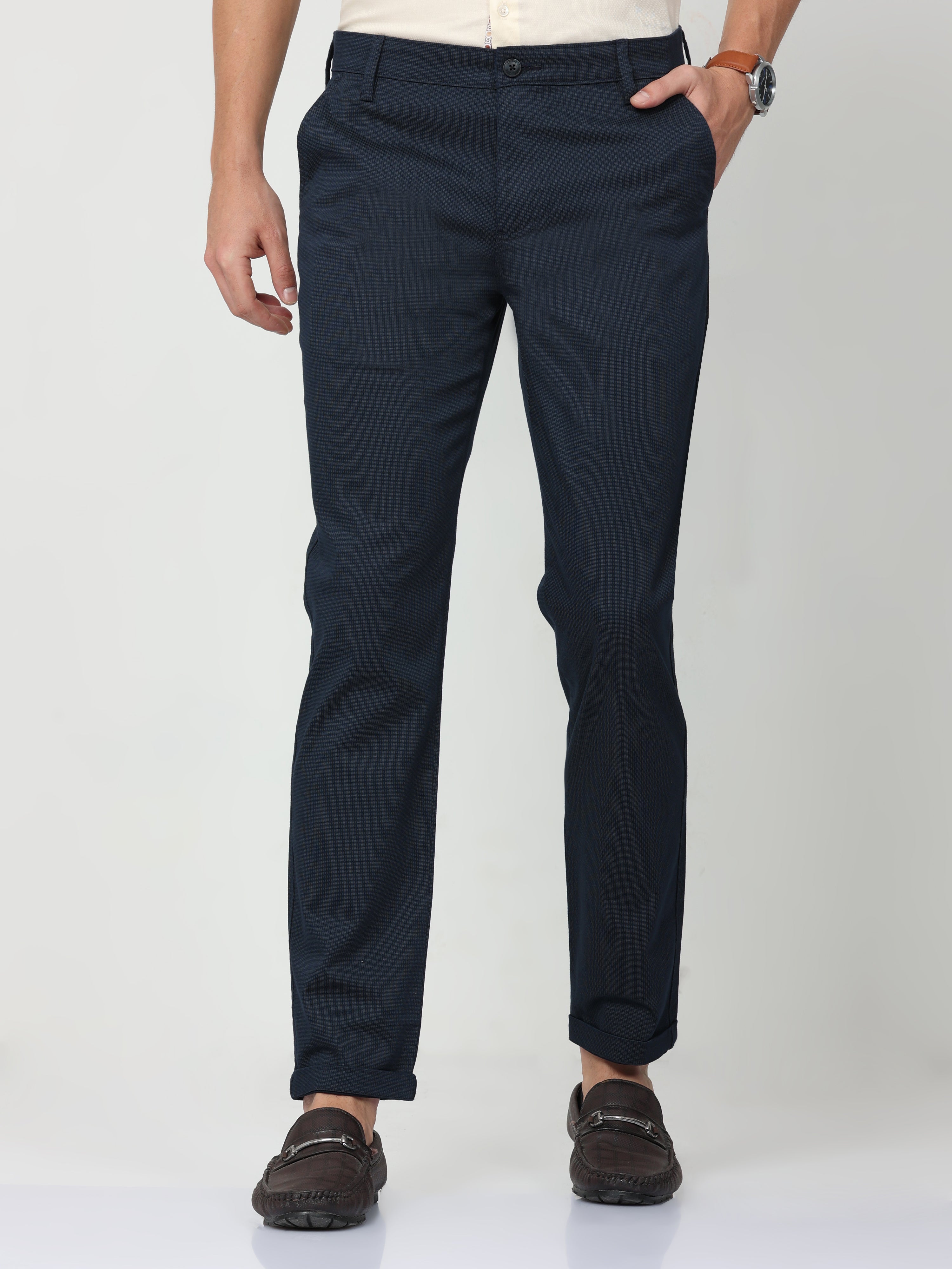 CP BRO Mens Ankle Fit Solid Navy Color Trousers | Tbo2-05 A-Nvy-Af-Ly