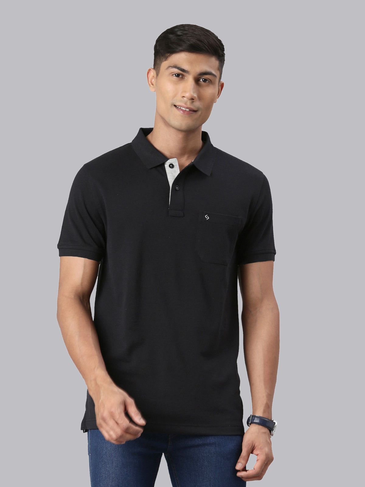 Classic Polo Men's Half Sleeve Black Polo Neck Slim Fit Solid T-Shirt | TOY-VIROK-BLACK SF P