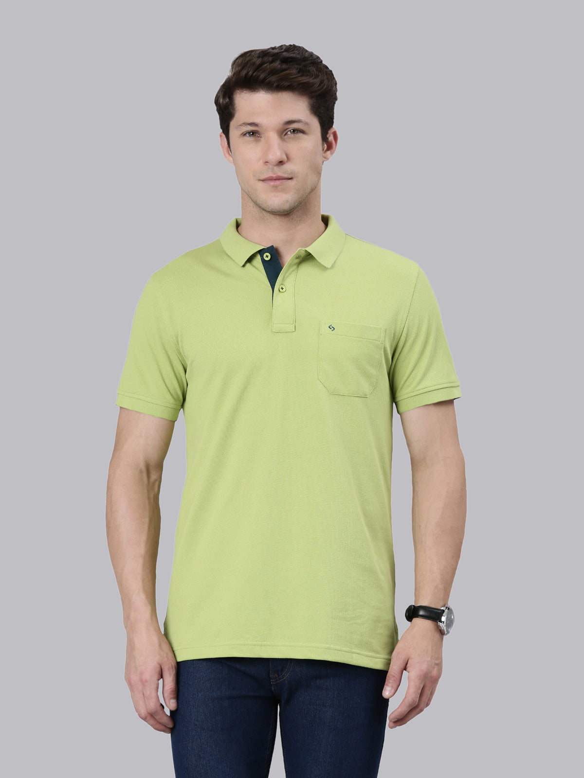 Classic Polo Men's Half Sleeve Green Polo Neck Slim Fit Solid T-Shirt