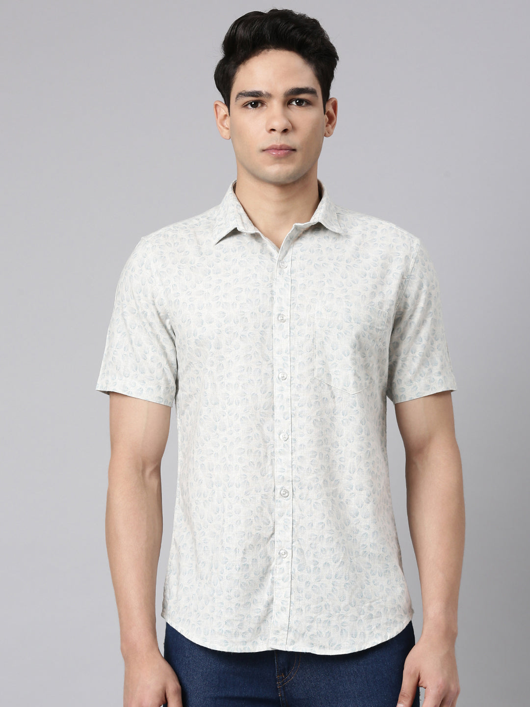 Classic Polo Men's Half Sleeve Multicolor Polo Neck Slim Fit All-Over Print Cotton Casual Shirt | LSHR1-EL-05 A-HS-PRT-SF