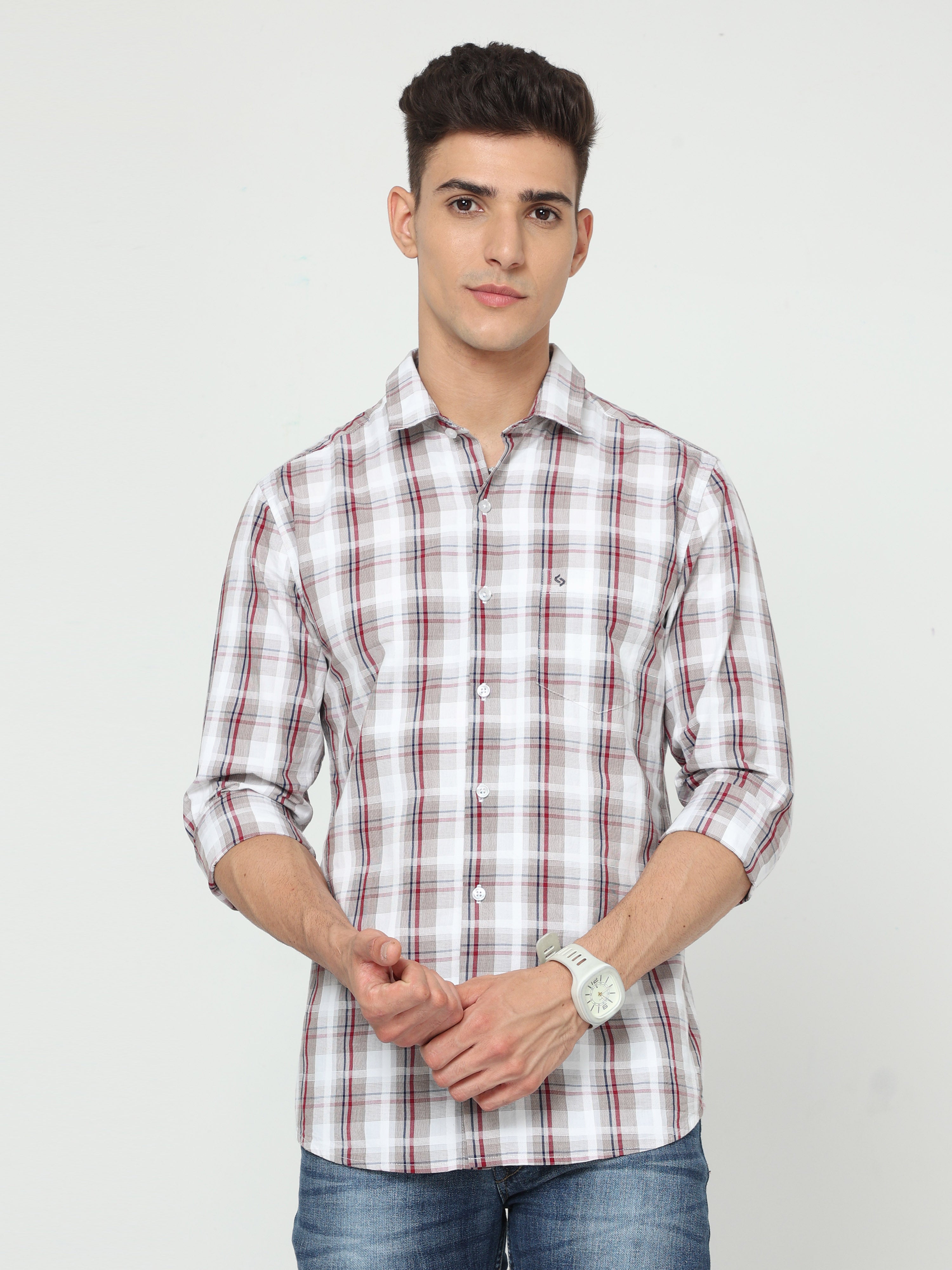 Classic Polo Mens Cotton Full Sleeve Checked Slim Fit Polo Neck Multicolor Woven Shirt | SO1-86 A-FS-CHK