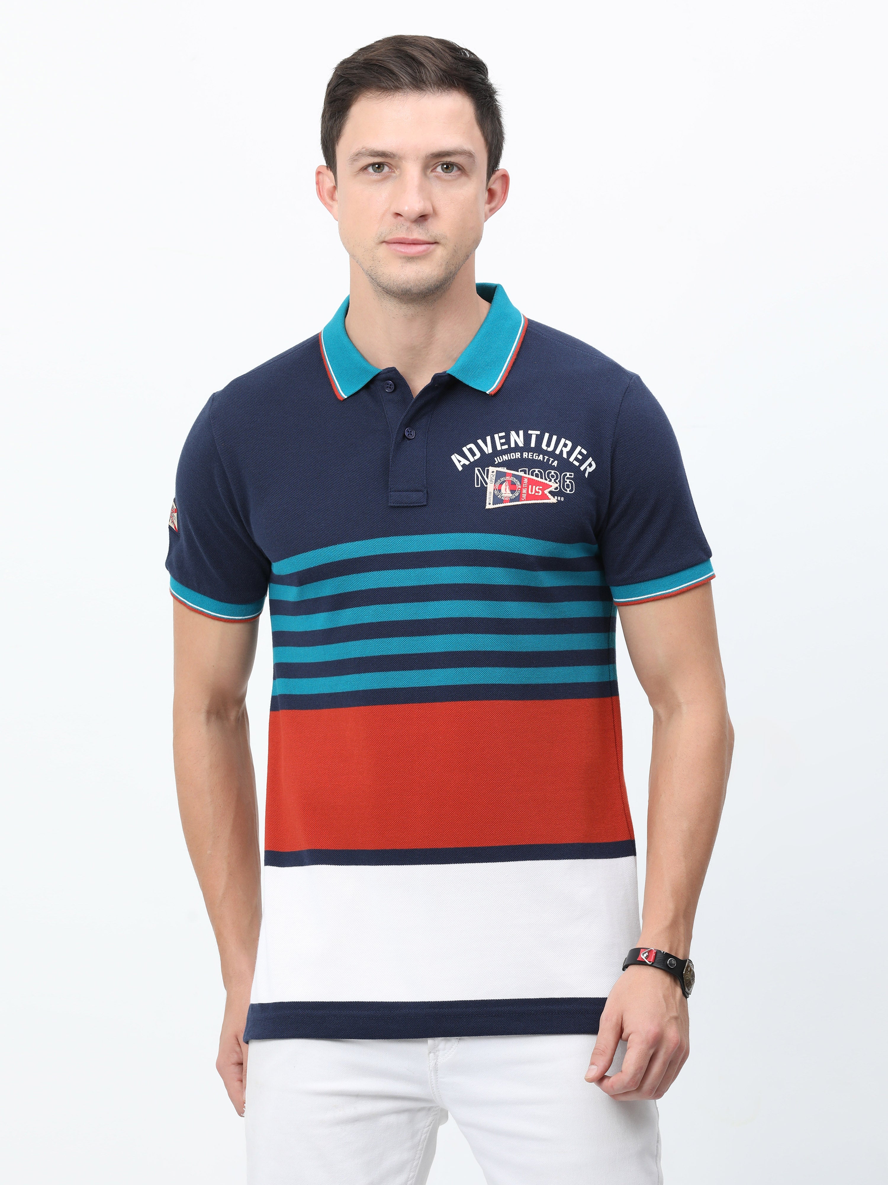 Classic Polo Mens Cotton Half Sleeves Color Blocked Slim Fit Polo Neck Multi Color T-Shirt | Brp - 396 B Sf P