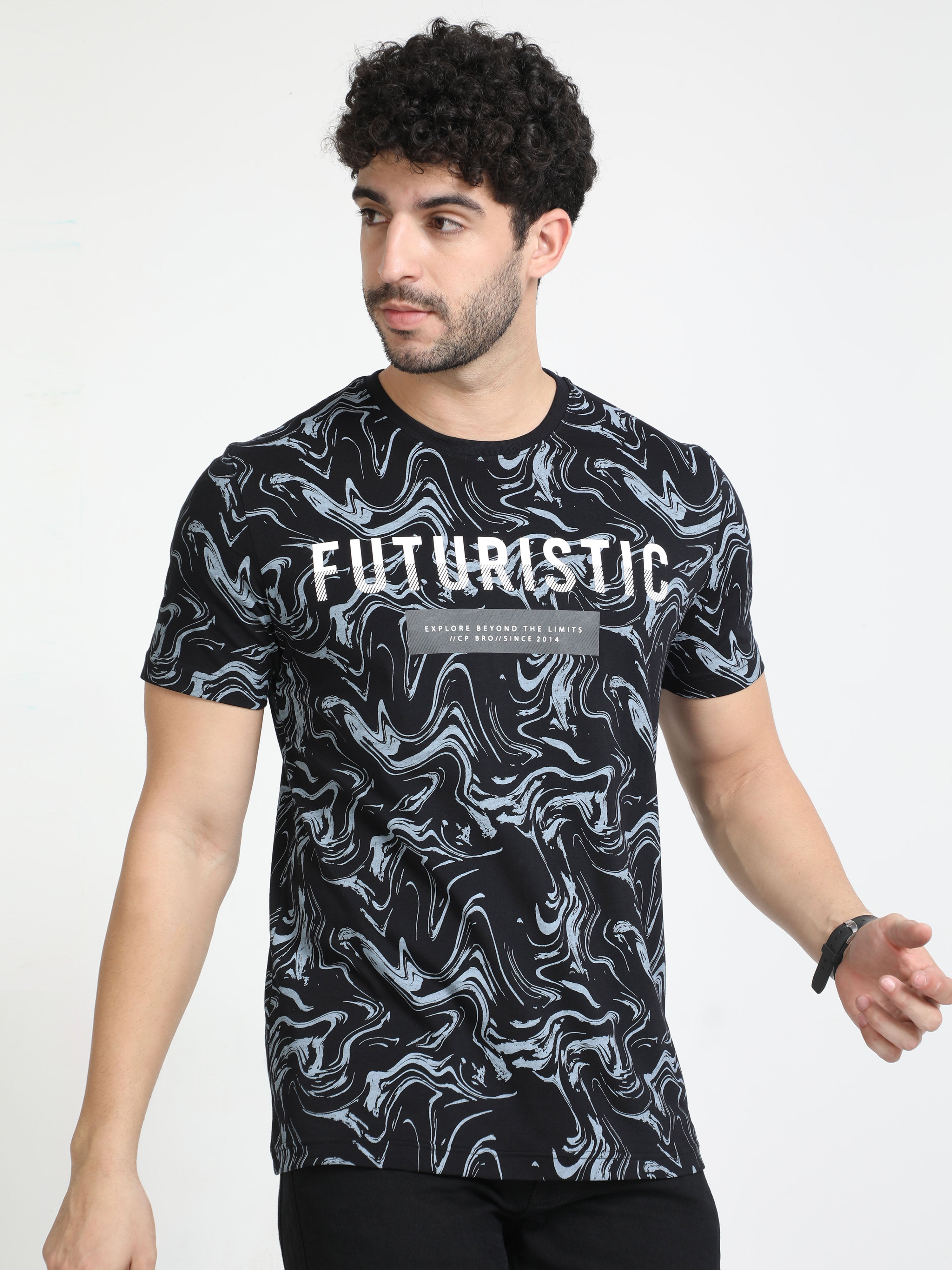 Classic Polo Mens Cotton Half Sleeves Floral Slim Fit Crew Neck Black Color T-Shirt | Brcn - 557 A Sf C